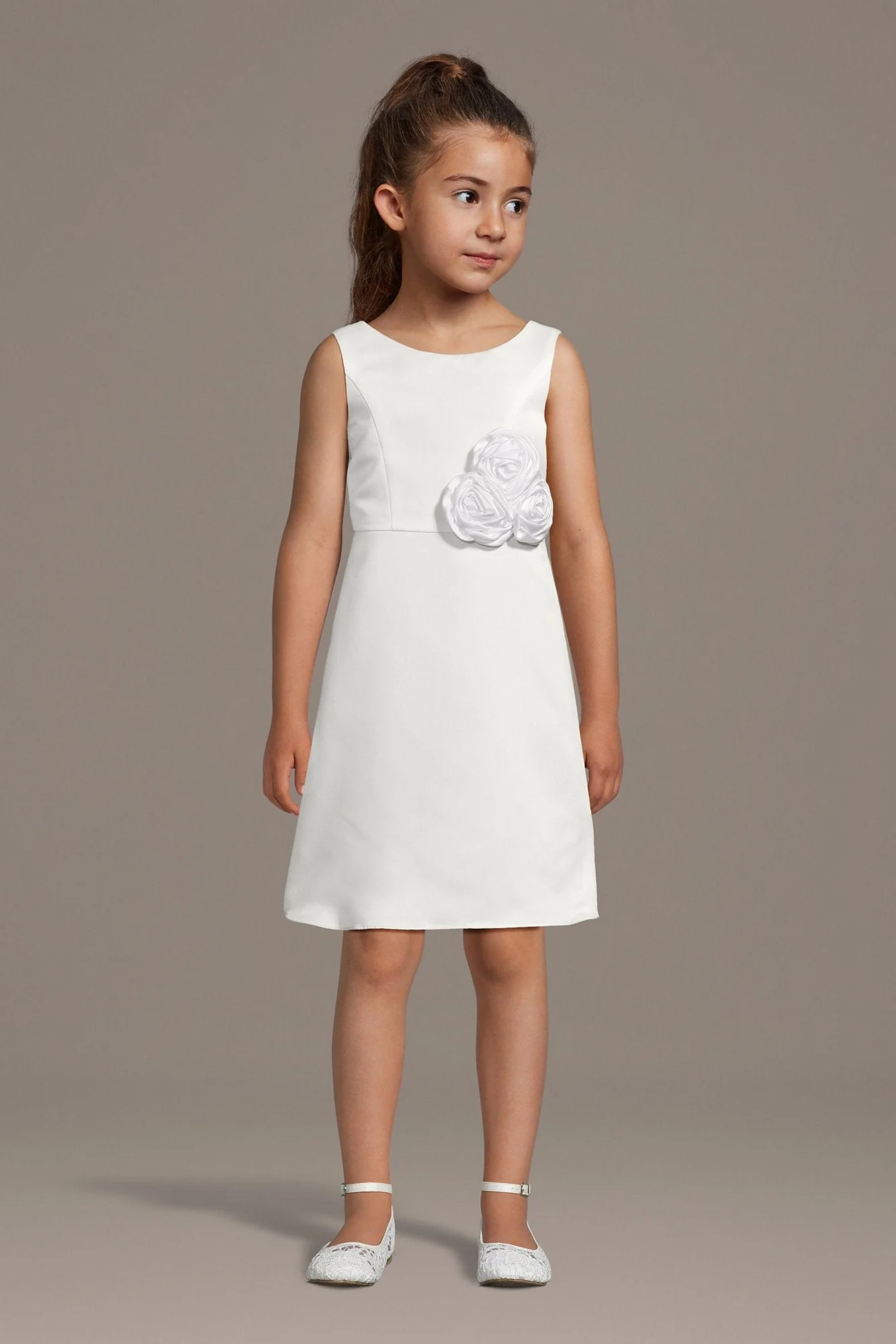 Satin Tank Flower Girl Dress with Rosettes - Image 2