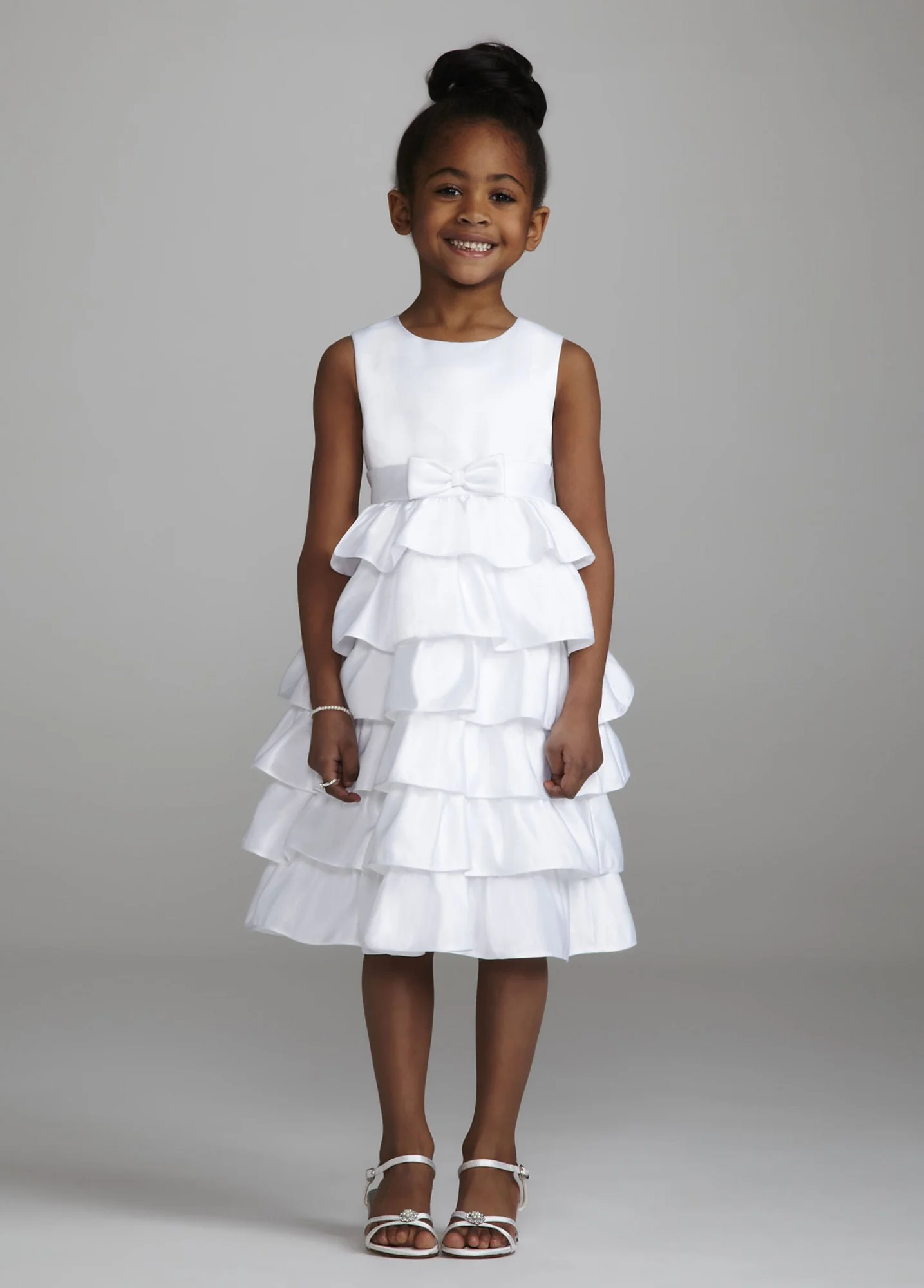Satin Tea Length A Line Dress with Tiered Skirt