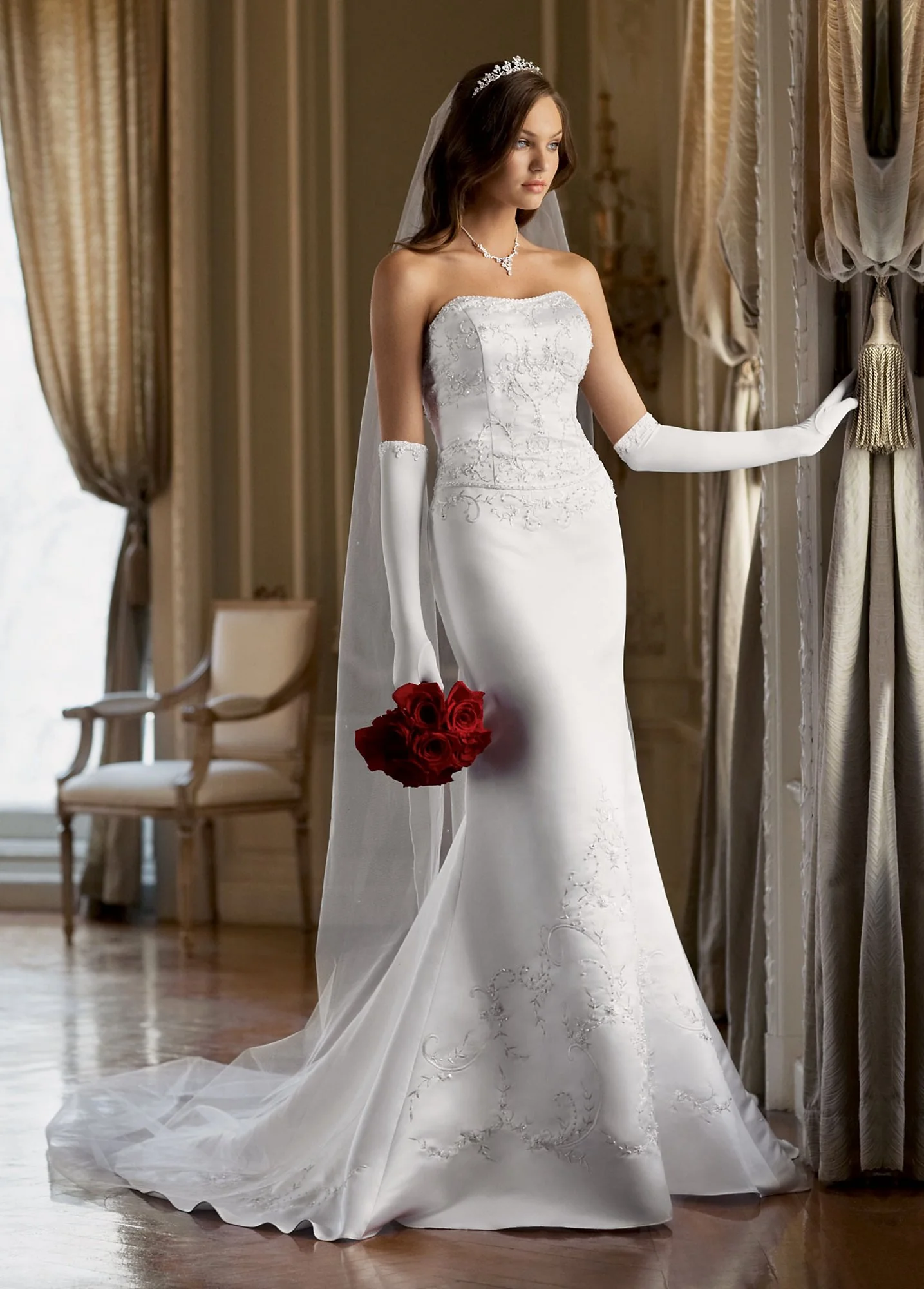 Satin Trumpet Gown with Beaded Embroidery - Image 2