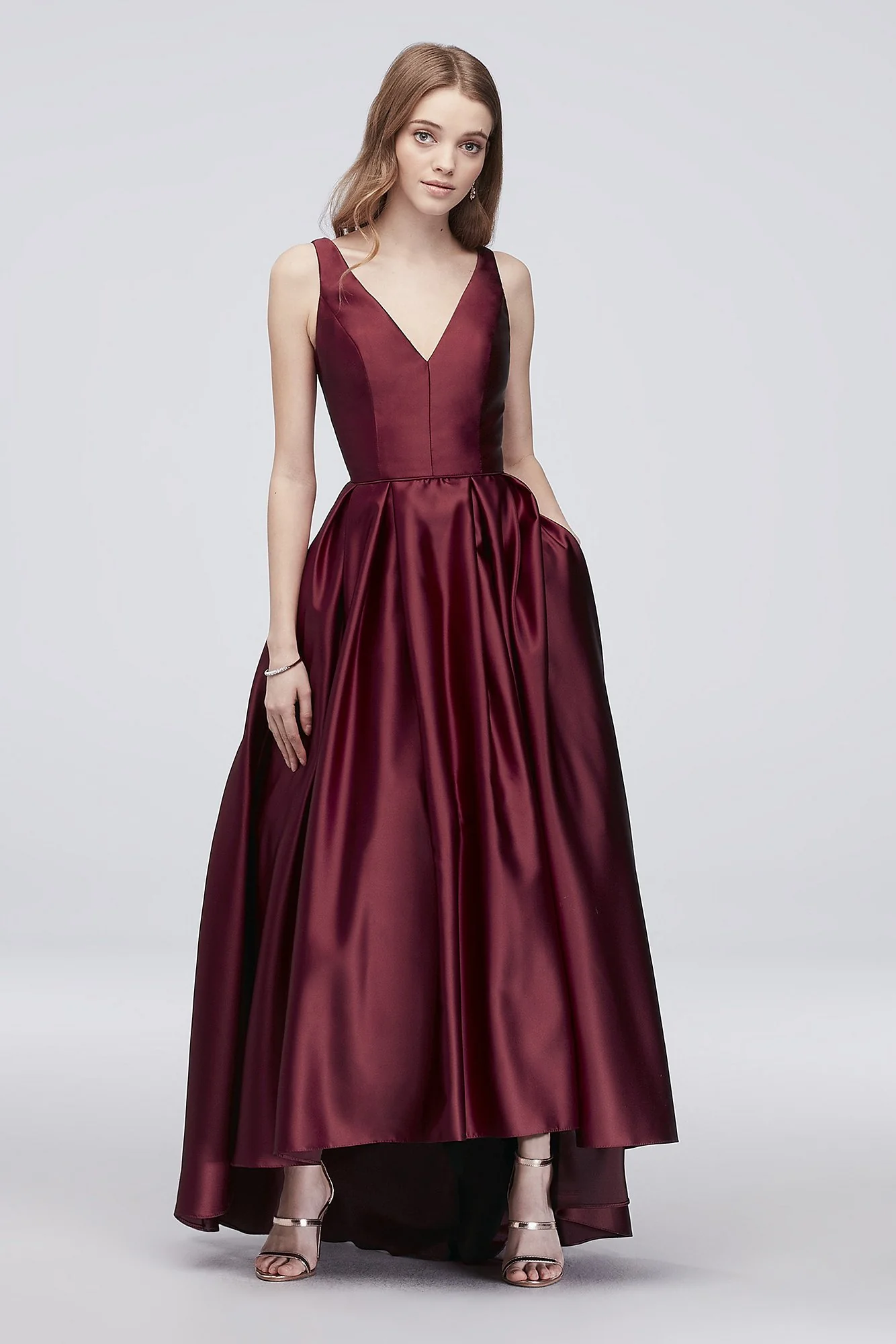Satin V-Neck Tank Ball Gown with Pleats