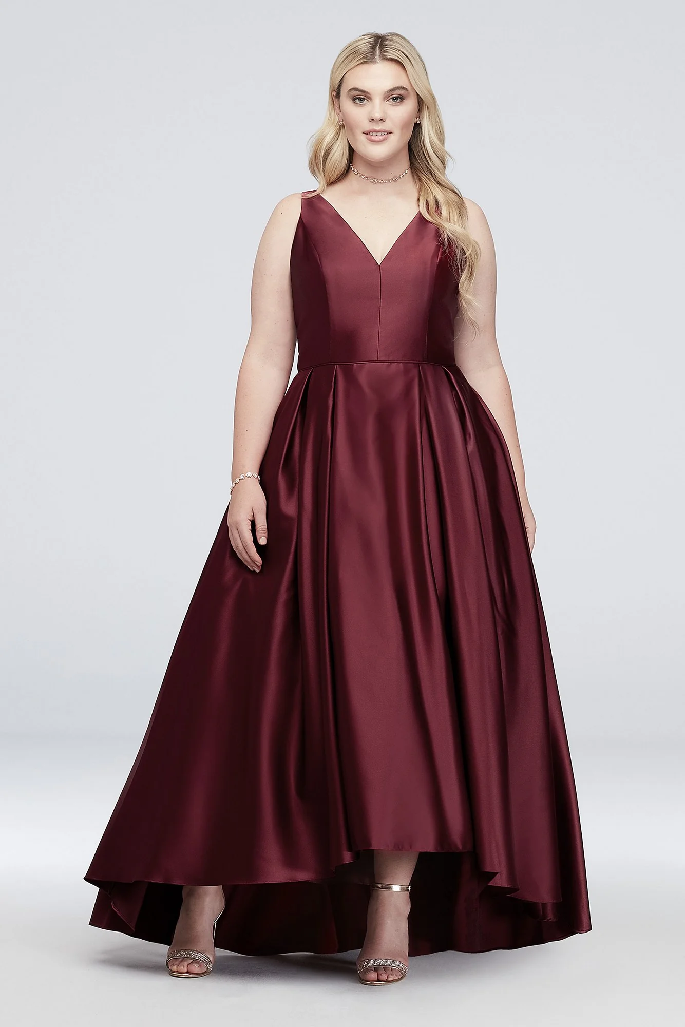 Satin V-Neck Tank Ball Gown with Pleats - Image 3