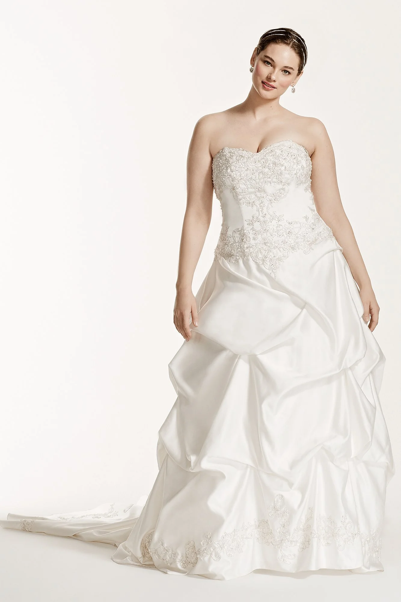 Satin Wedding Dress with Beading and Pick-Up Skirt - Image 4