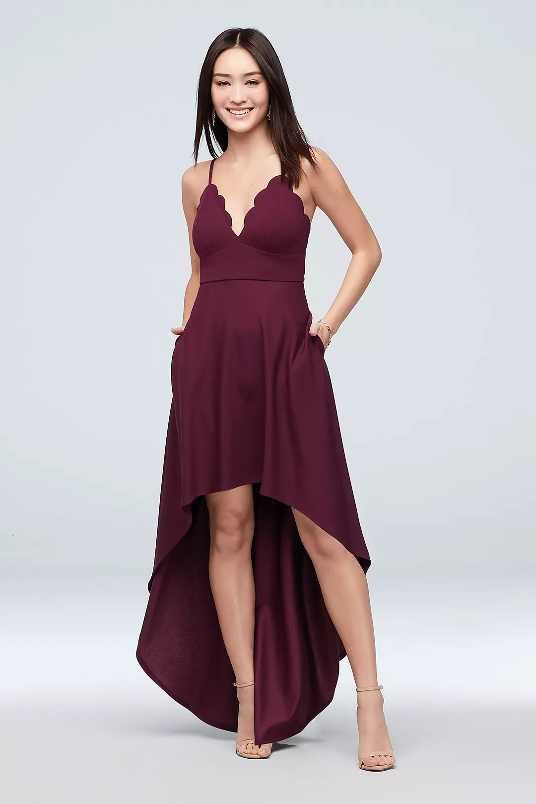 High-Low Scalloped Plus Size Spaghetti Strap Dress - Image 3