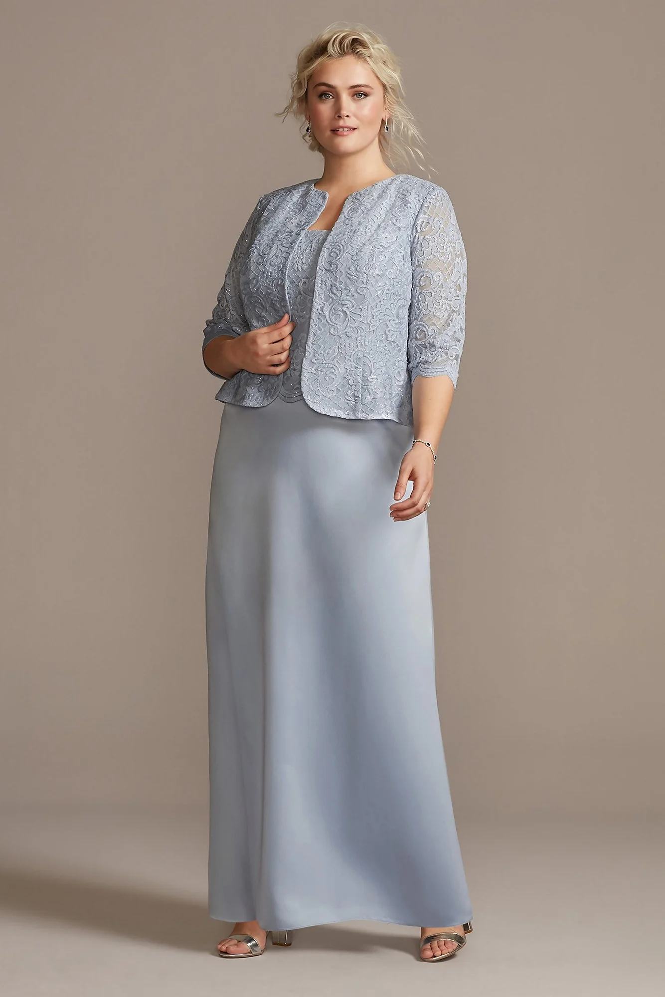 Scalloped Glitter Lace Dress with Satin Skirt - Image 2