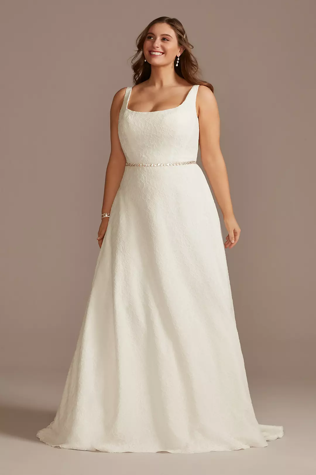 Scalloped Lace A-Line Square Neck Wedding Dress