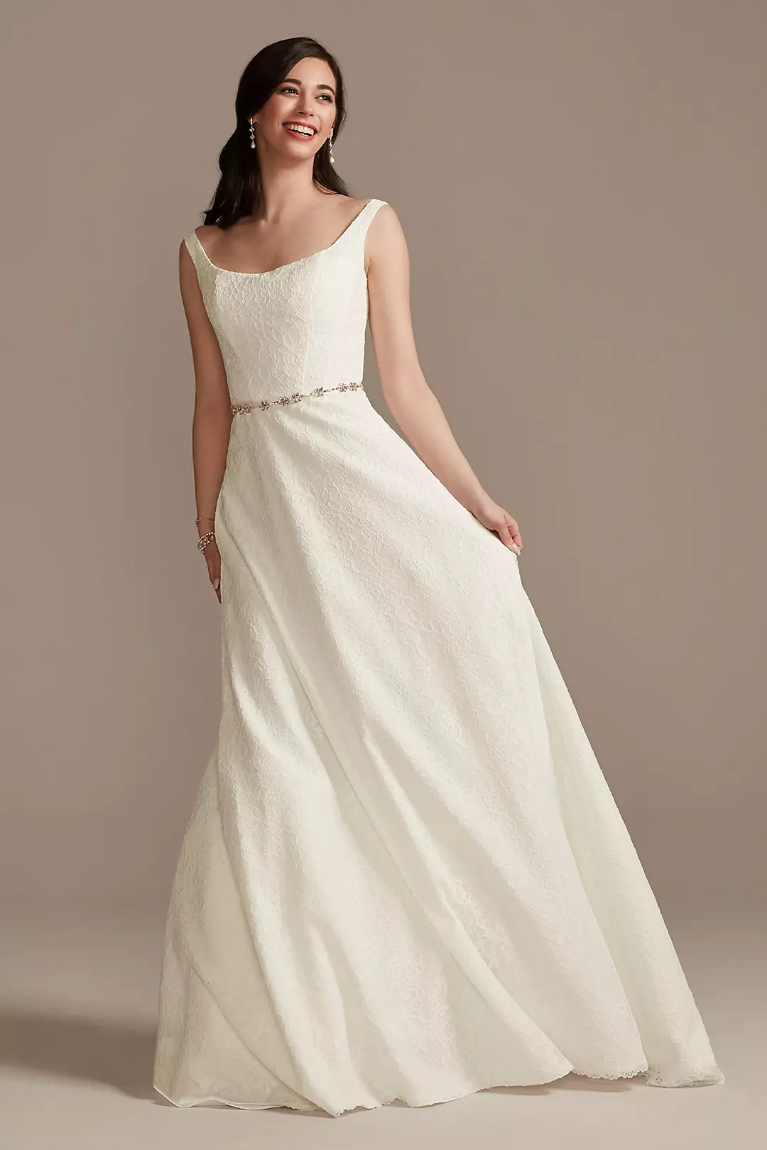 Scalloped Lace A-Line Square Neck Wedding Dress - Image 8