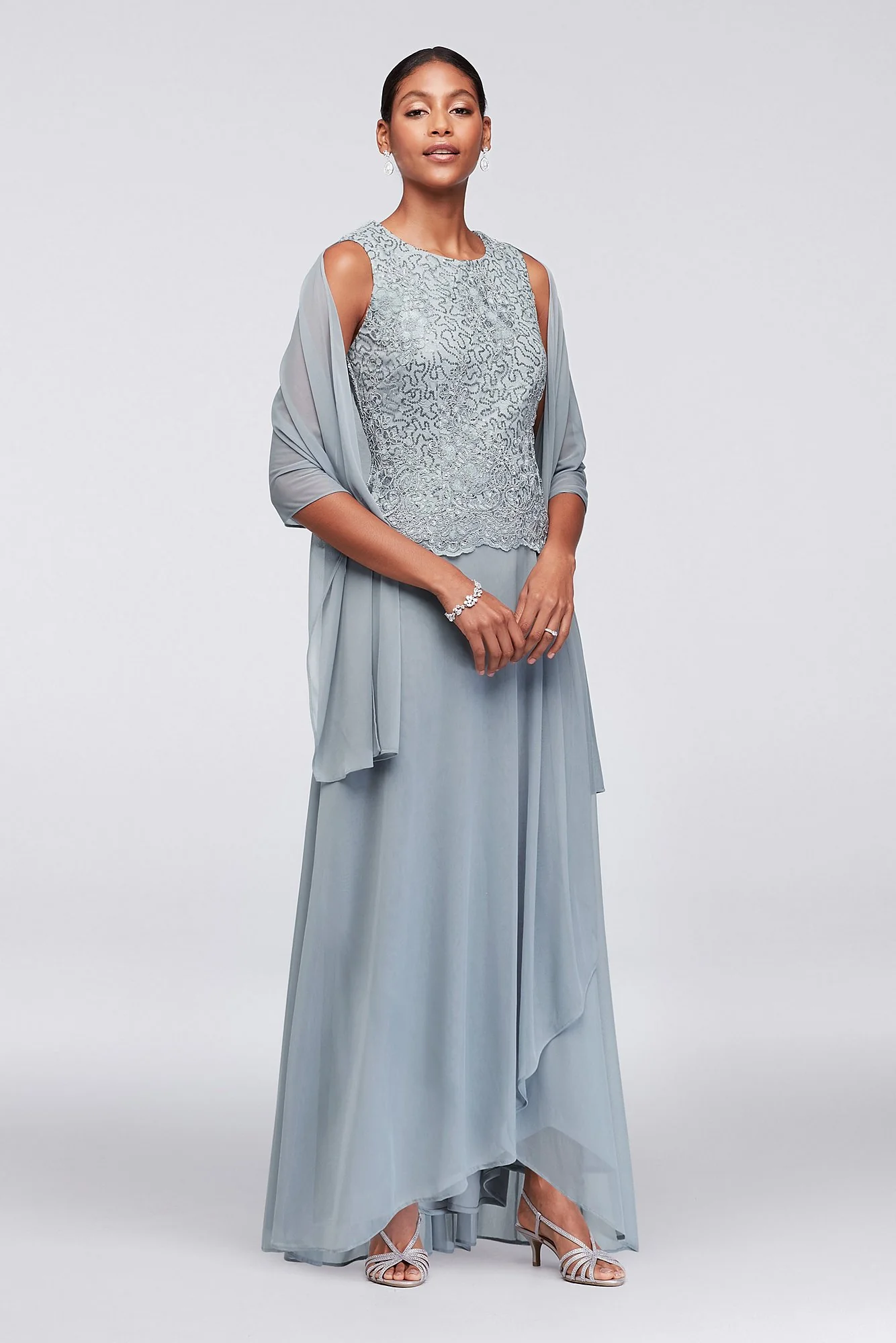 Scalloped Lace and Mesh Dress with Shawl - Image 2