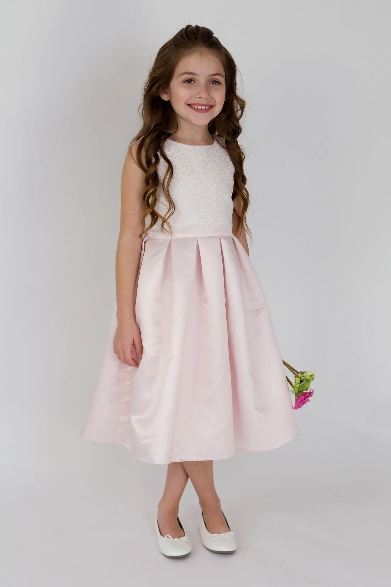 Scalloped Lace and Satin Flower Girl Dress