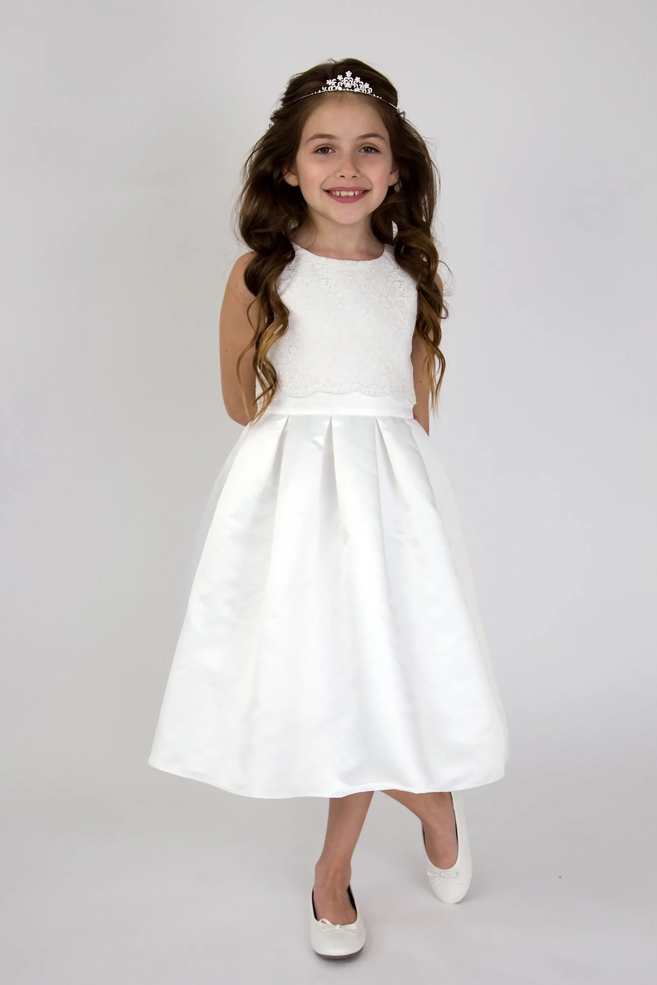 Scalloped Lace and Satin Flower Girl Dress - Image 2