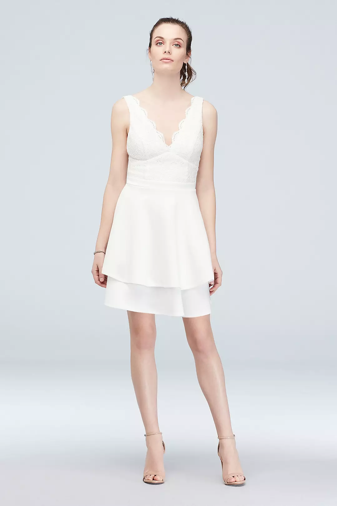 Scalloped Lace Plunging-V Short Dress with Pockets - Image 5