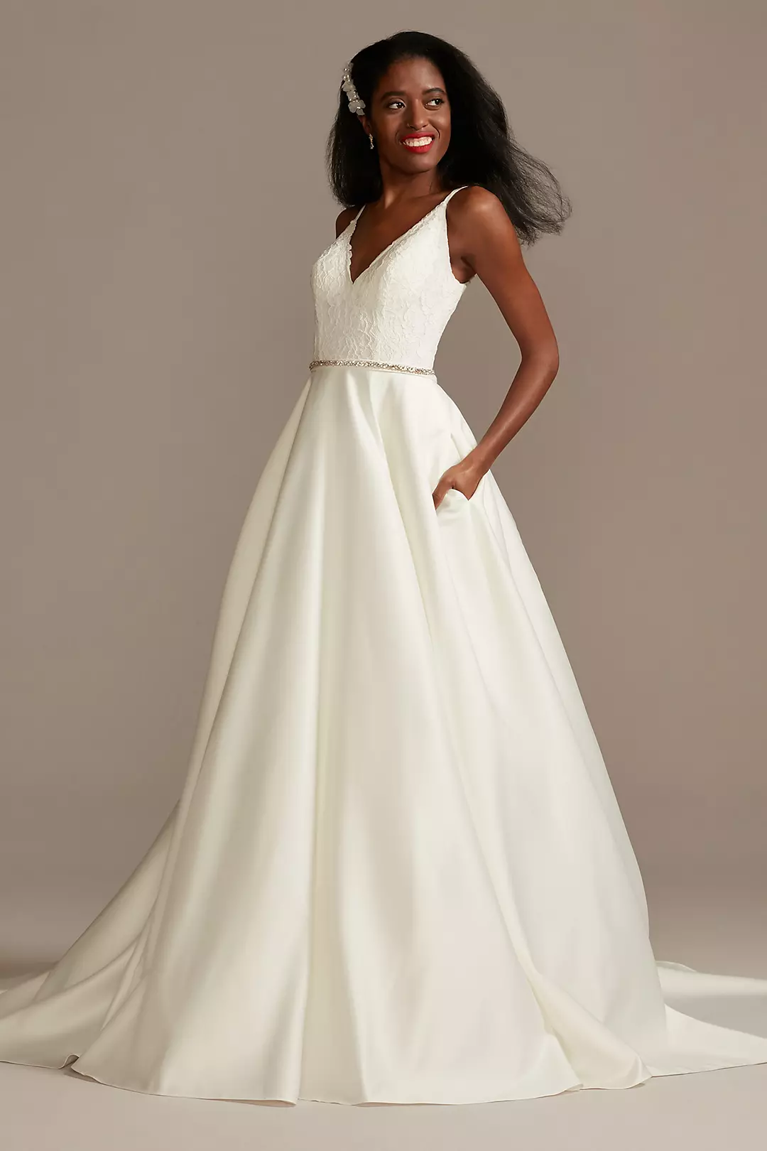 Scalloped Lace Satin Wedding Dress - Image 2