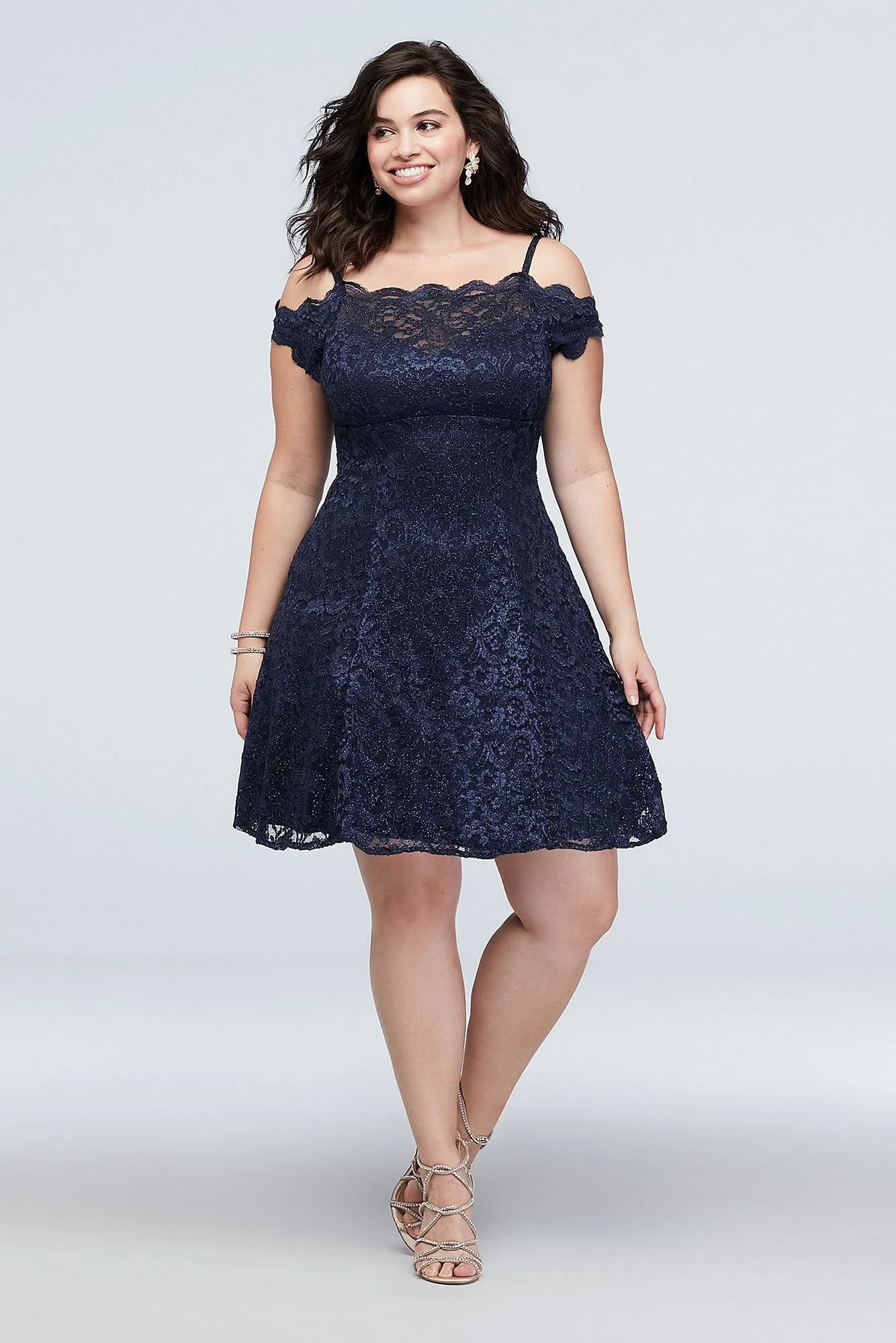 Scalloped Short Off-Shoulder Lace Plus Size Dress - Image 2