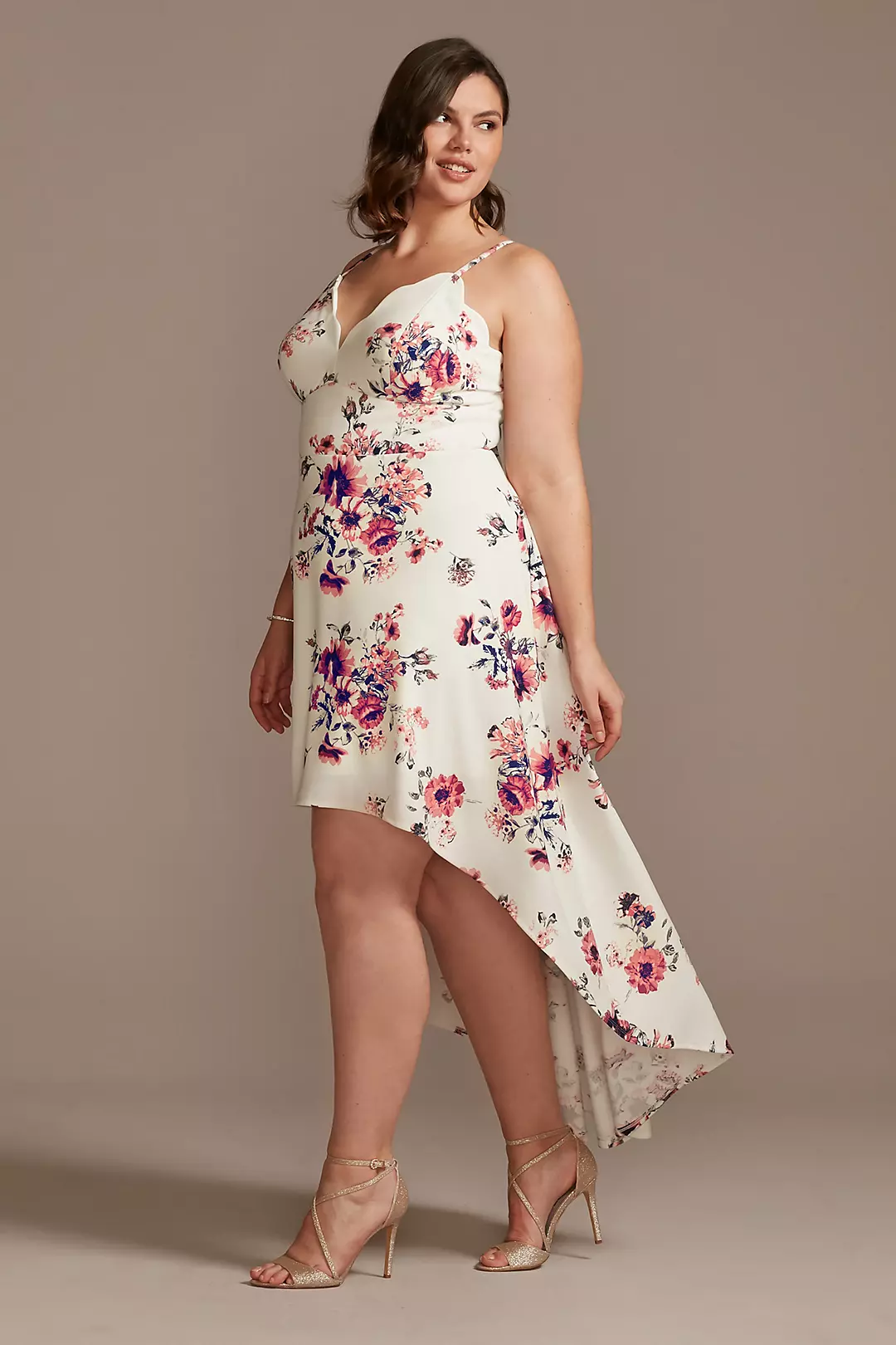 Scalloped Spaghetti Strap High Low Floral Dress - Image 21