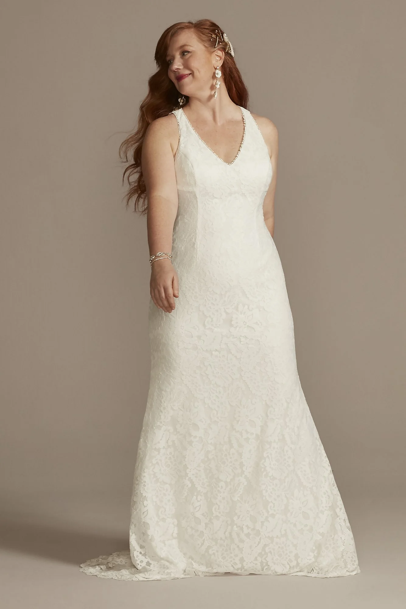 Scalloped Stretch Lace Halter Plus Wedding Dress