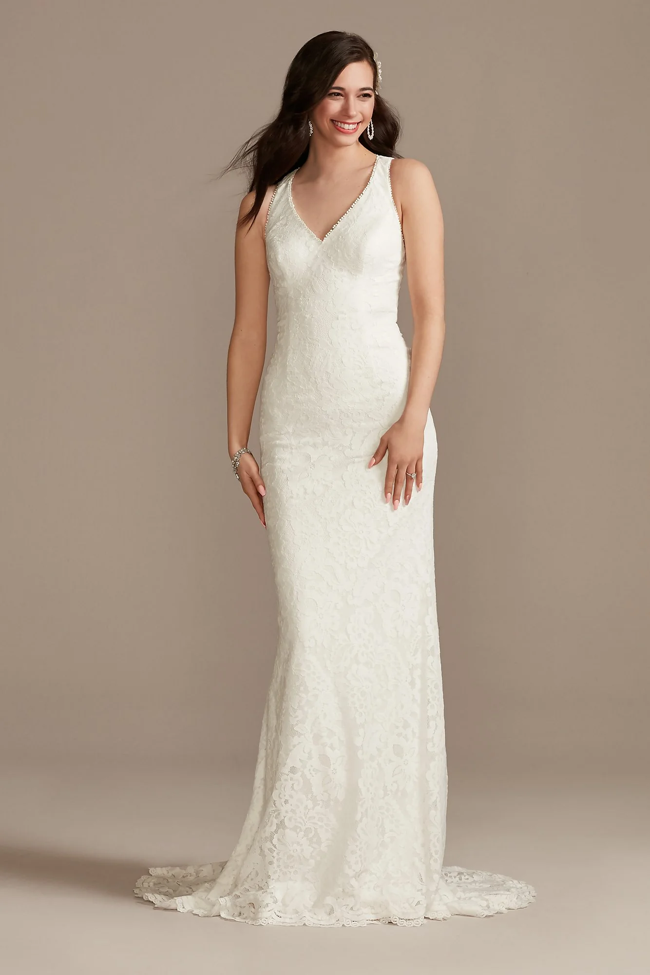 Scalloped Stretch Lace Halter Plus Wedding Dress - Image 5