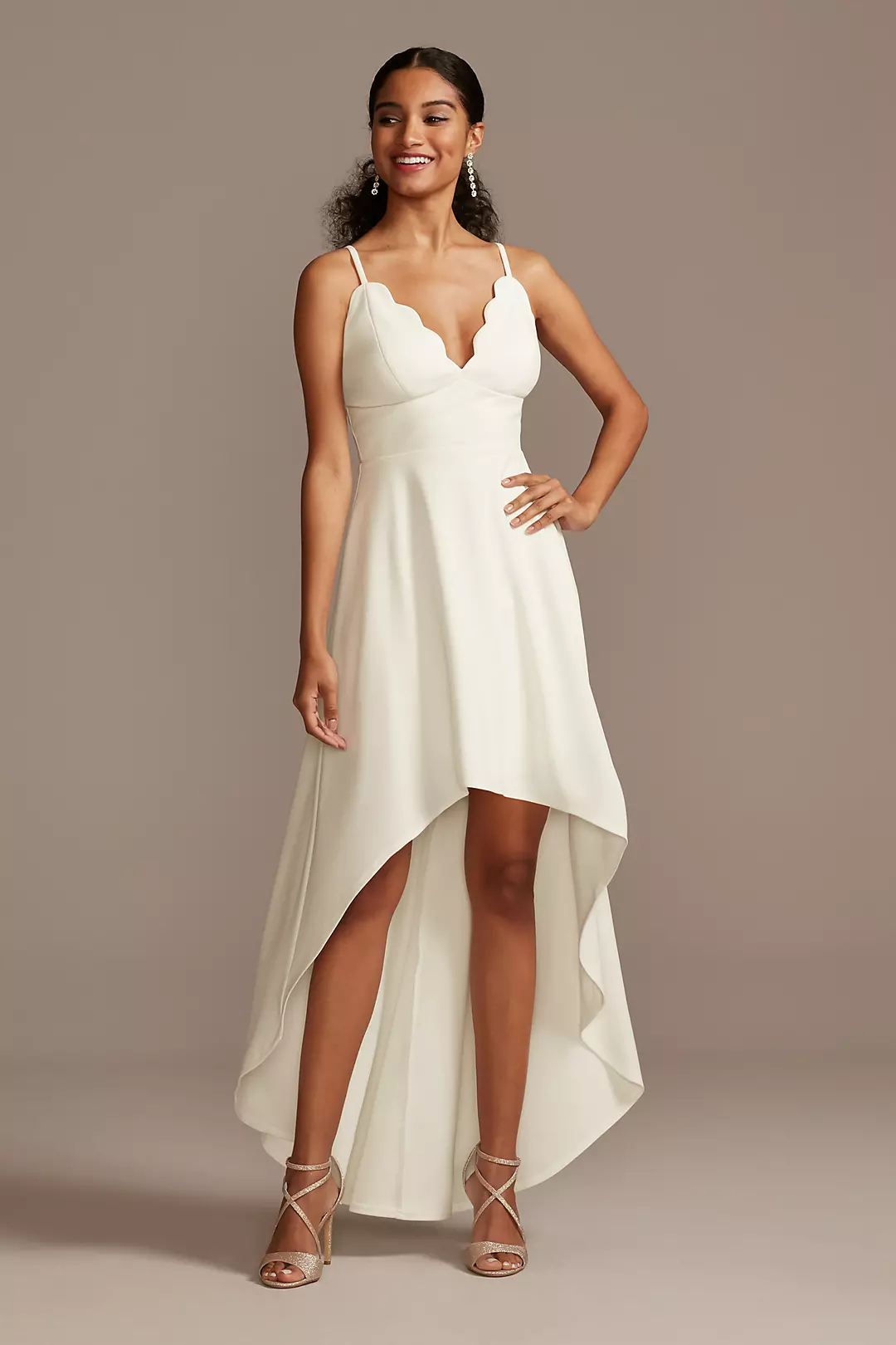 Scalloped V-Neck Dress with High Low Hem - Image 10