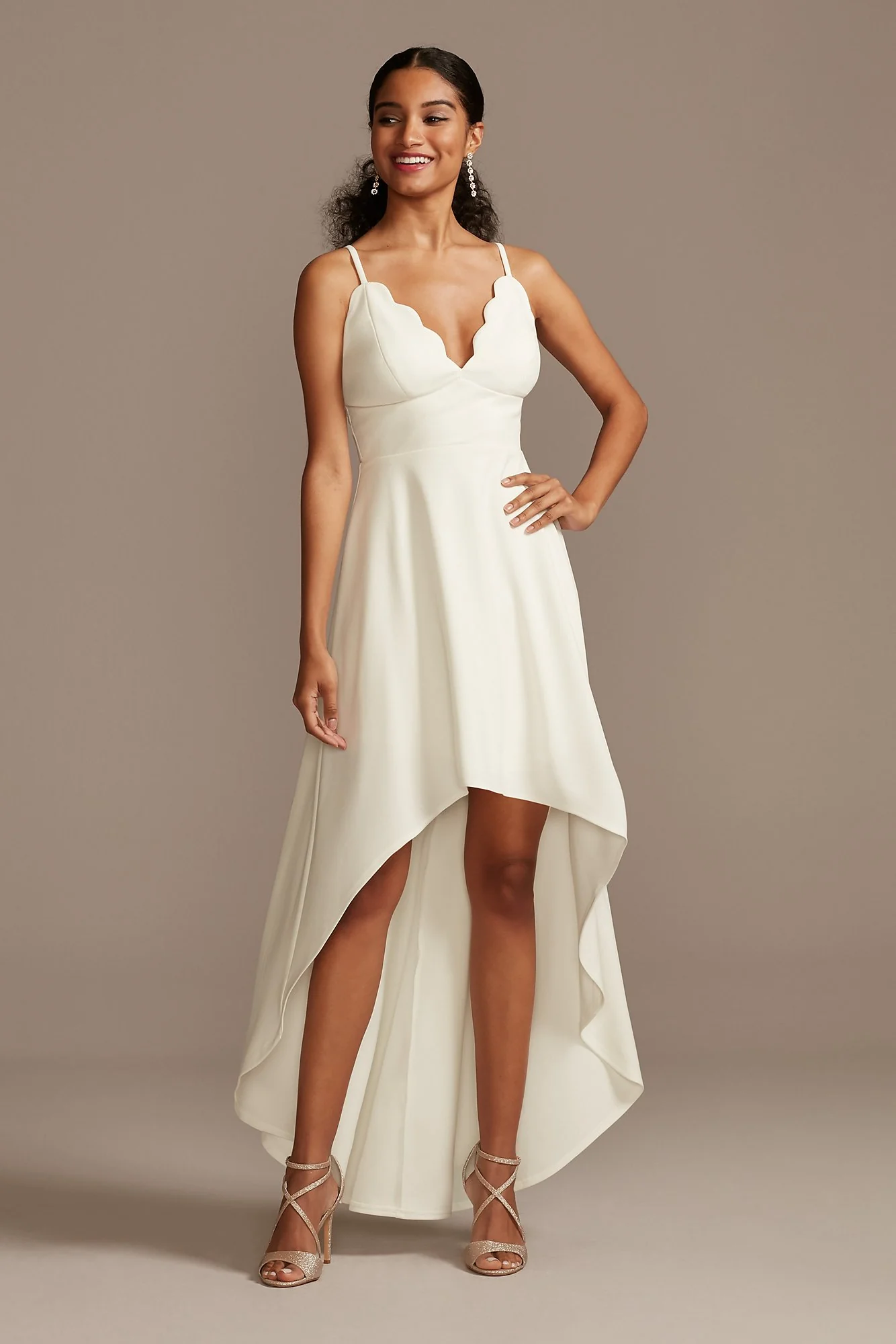 Scalloped V-Neck Dress with High Low Hem - Image 2