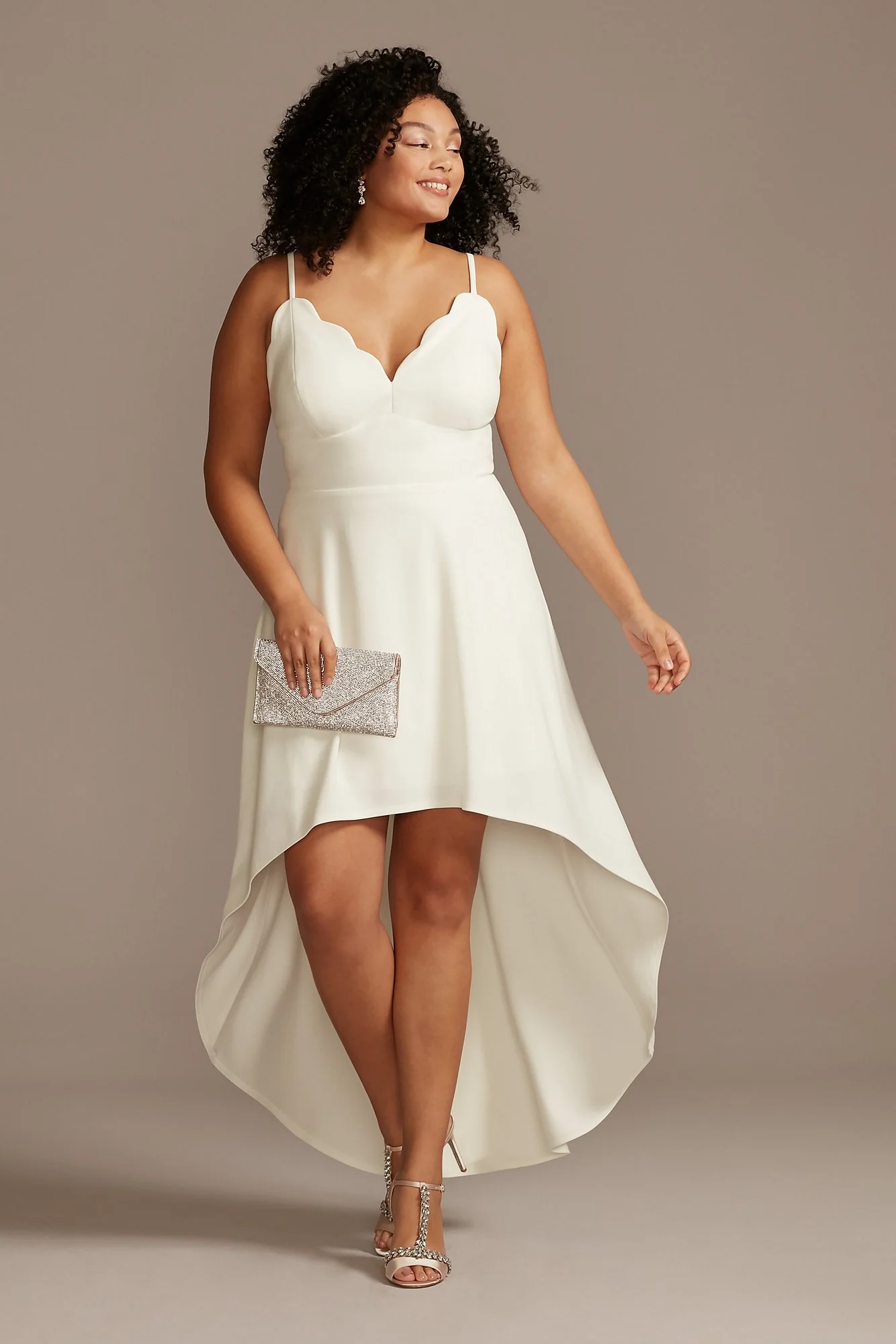 Scalloped V-Neck Dress with High Low Hem - Image 3
