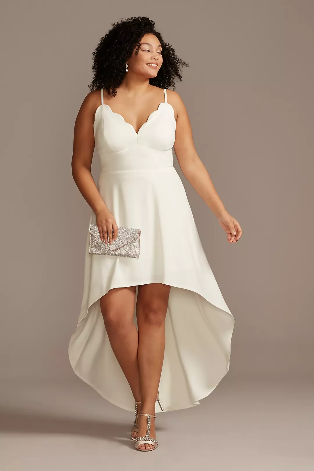Scalloped V-Neck Dress with High Low Hem - Image 5