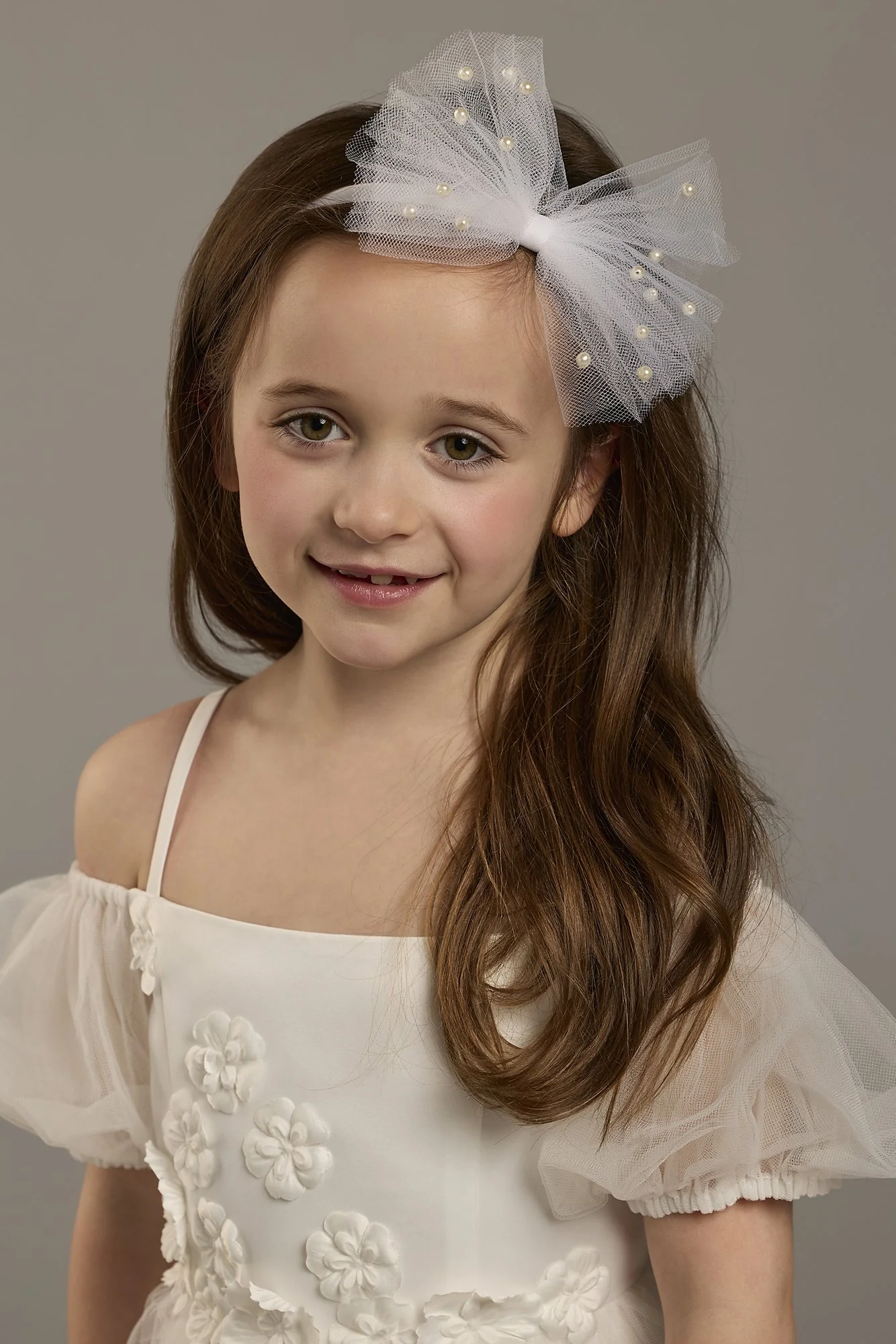 Scattered Pearl Bow Flower Girl Headband - Image 2
