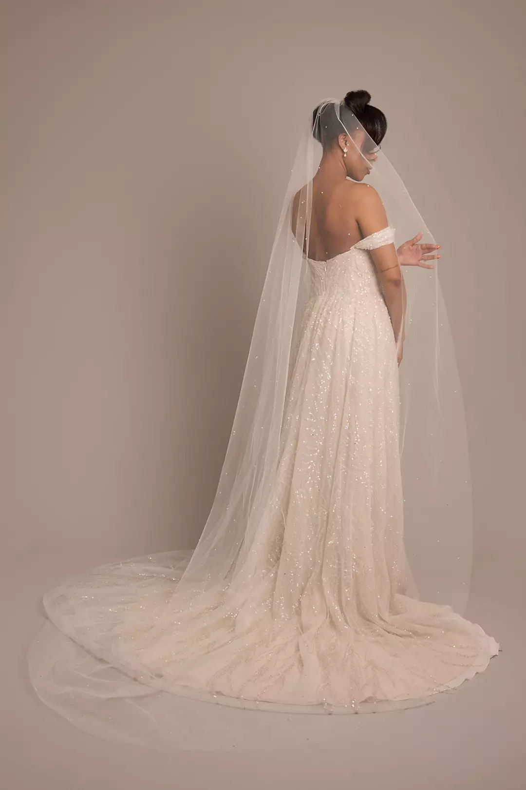 Scattered Rhinestone and Pearl Cathedral Veil - Image 2