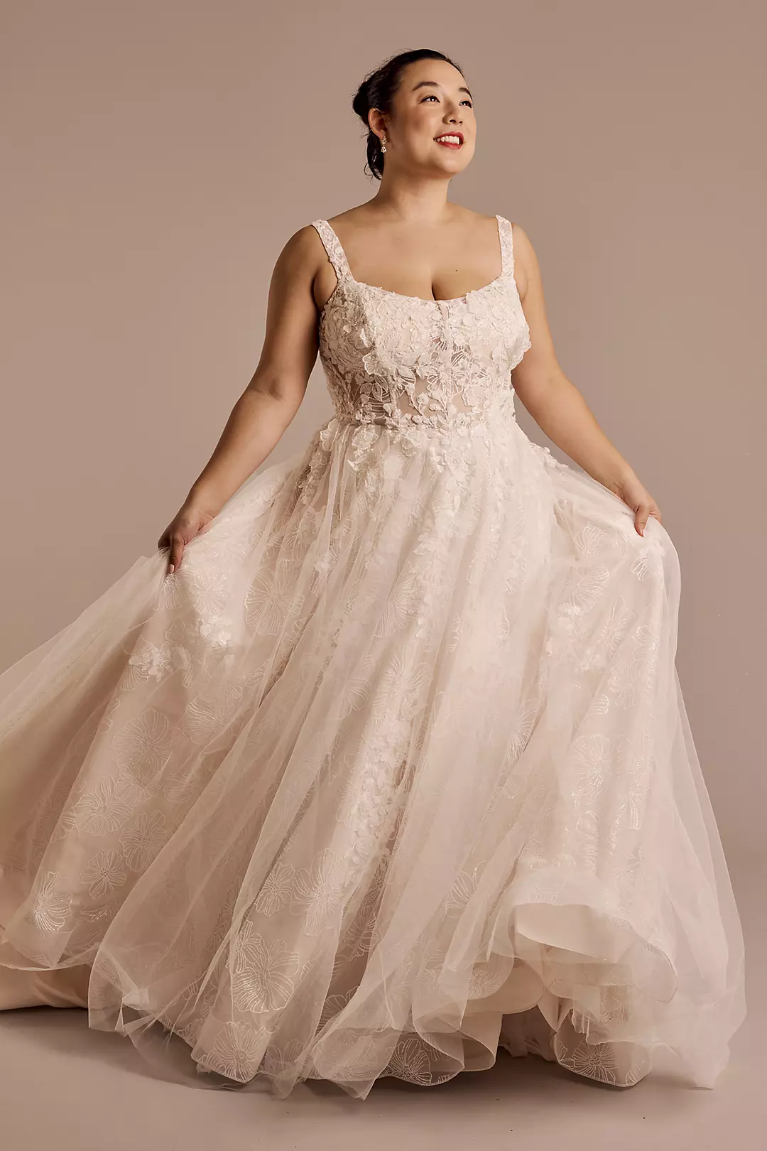 Scoop Neck Illusion Bodice Tank Ball Gown - Image 5