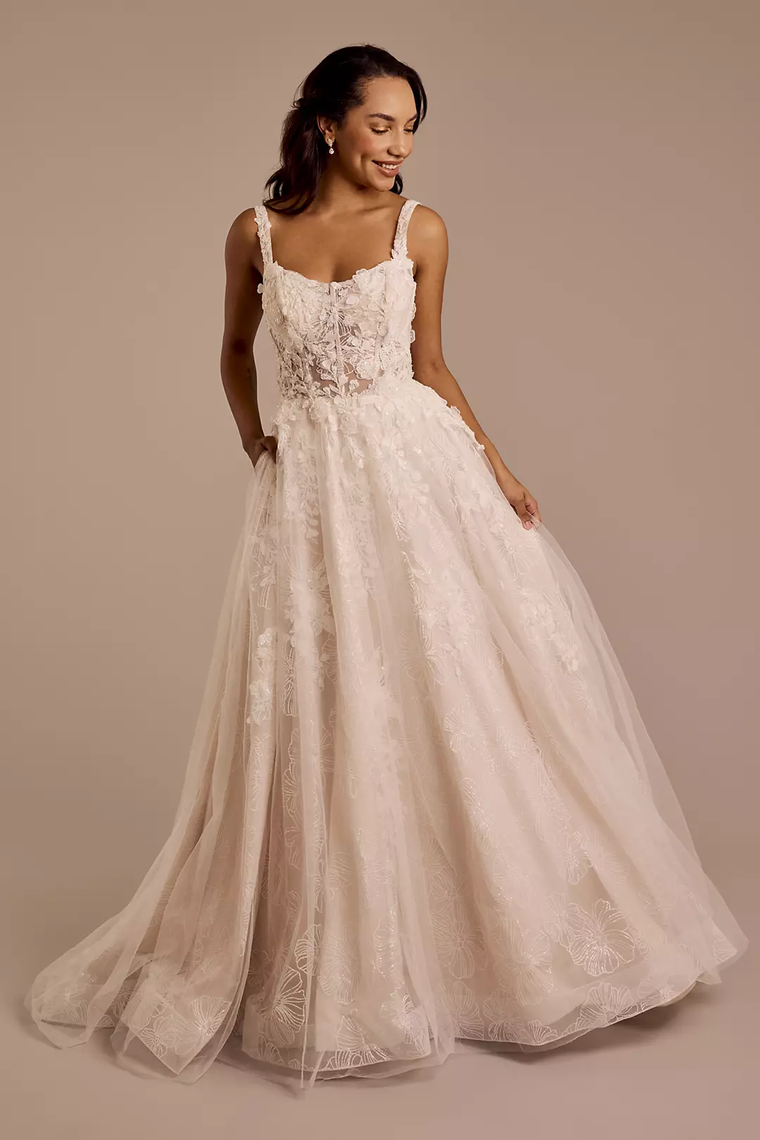 Scoop Neck Illusion Bodice Tank Ball Gown - Image 8