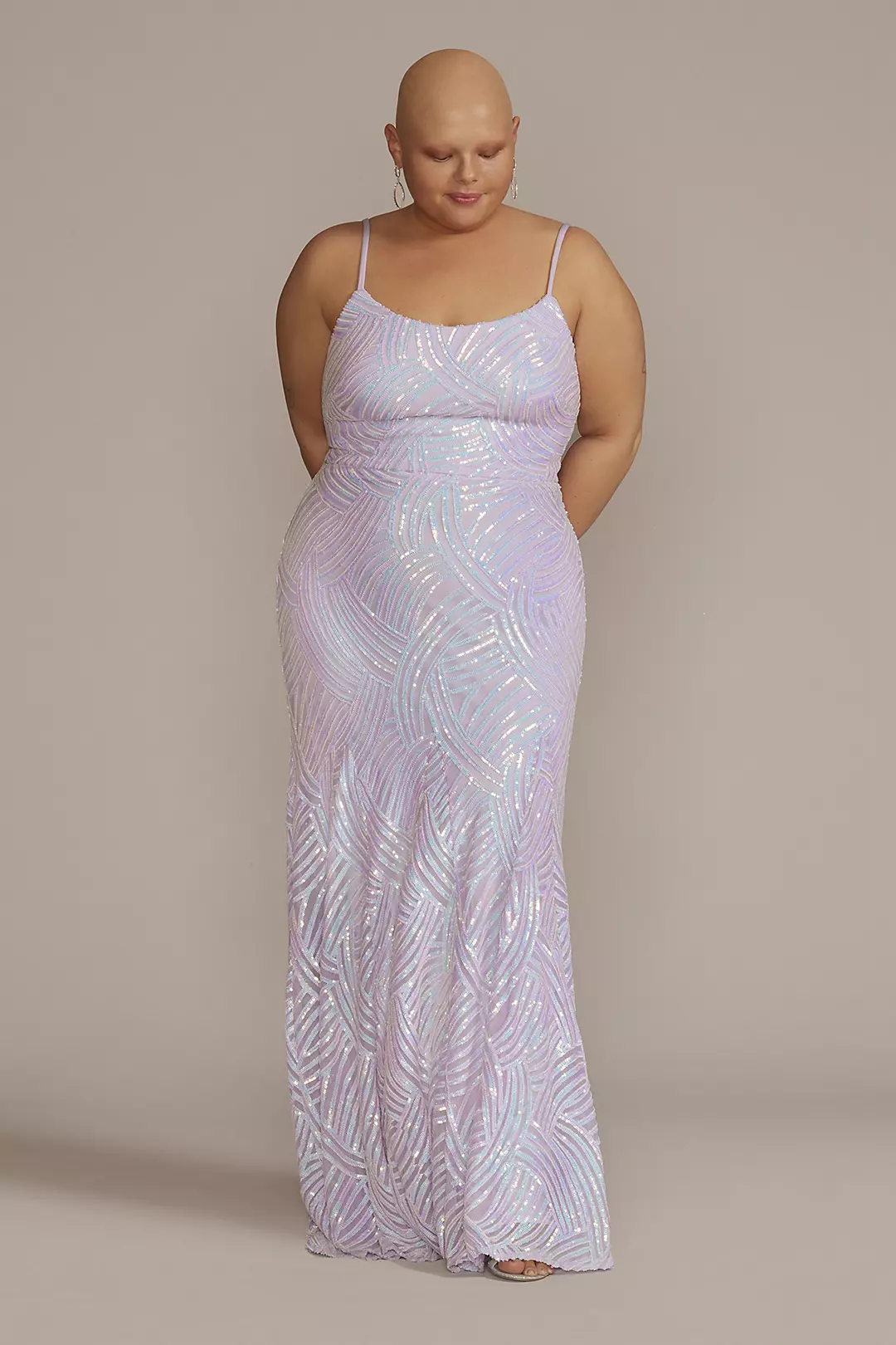 Scoop Neck Patterned Sequin Mermaid Dress - Image 2