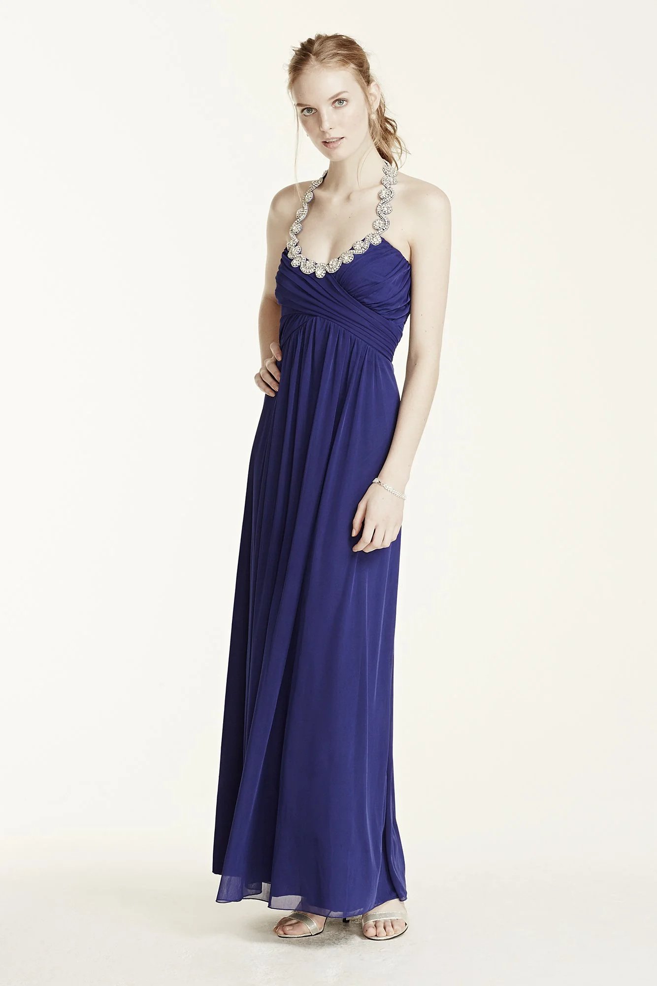 Scoop Neckline Crystal Swirl Tie Back Halter Dress - Image 2