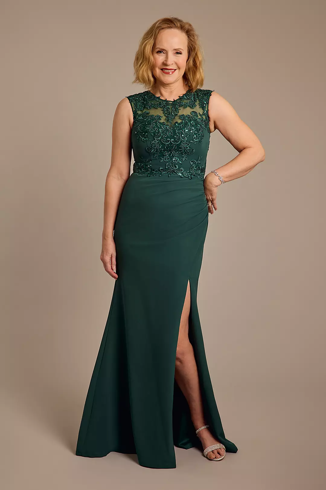 Scuba Crepe Tank Sheath Dress with Appliques - Image 12