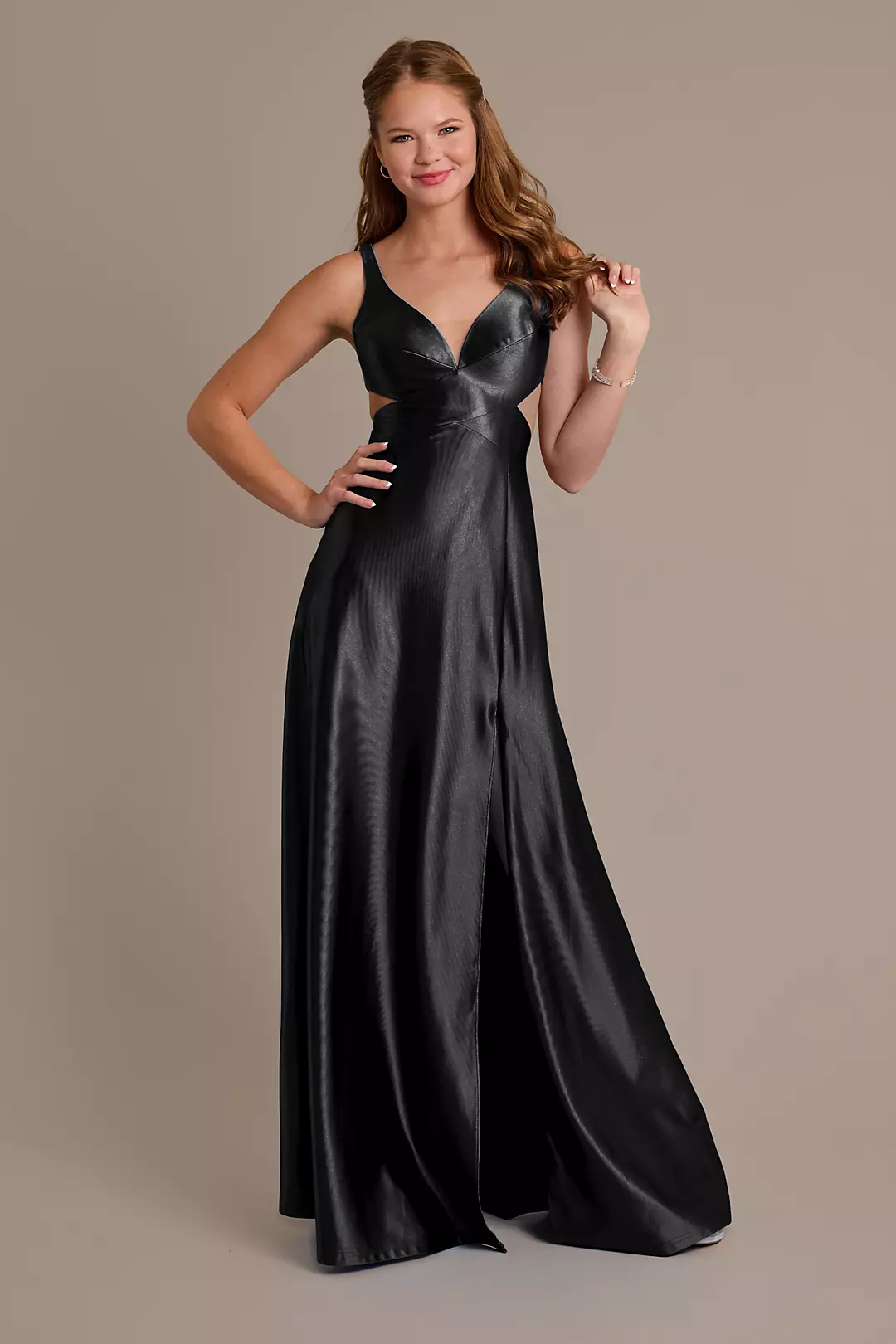Sculpting Satin A-Line Dress with Side Cutouts - Image 10