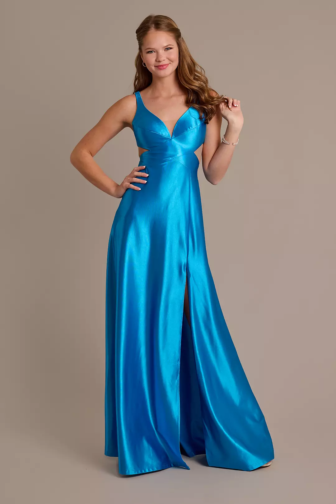 Sculpting Satin A-Line Dress with Side Cutouts - Image 12