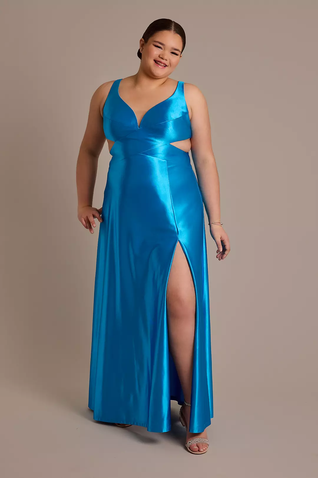 Sculpting Satin A-Line Dress with Side Cutouts - Image 3