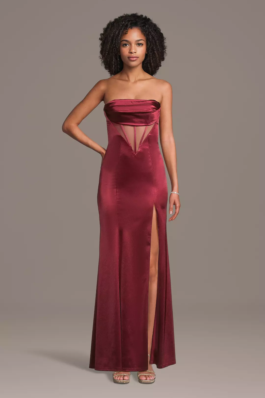 Sculpting Satin Basque Corset Sheath Dress - Image 4