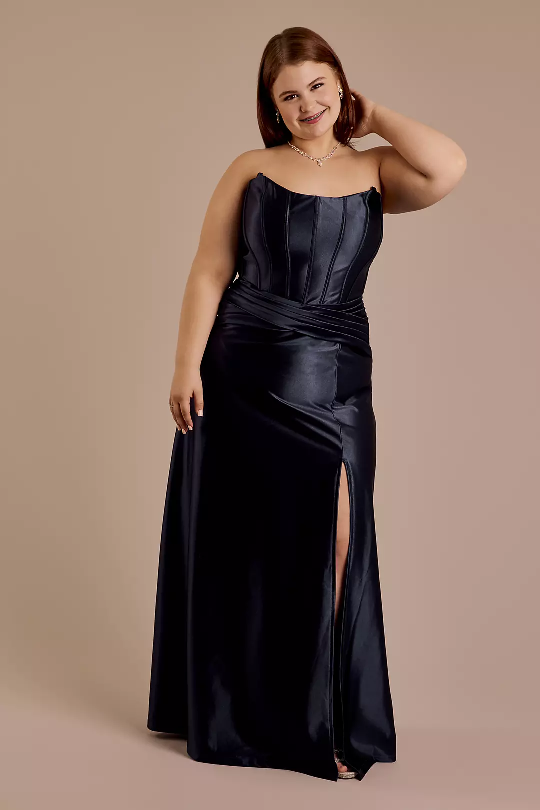 Sculpting Satin Corset Bodice A-Line Dress - Image 11