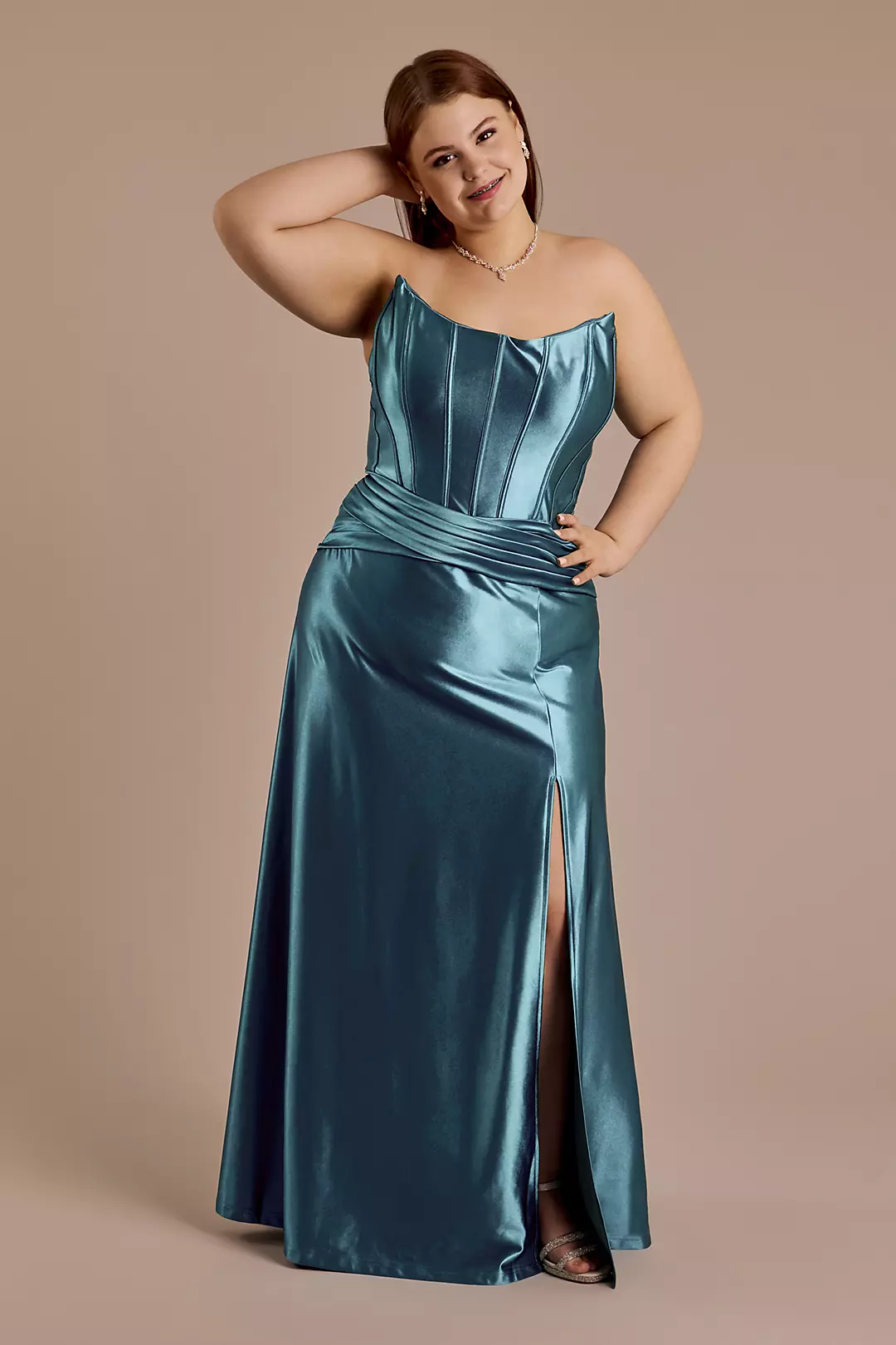 Sculpting Satin Corset Bodice A-Line Dress - Image 4