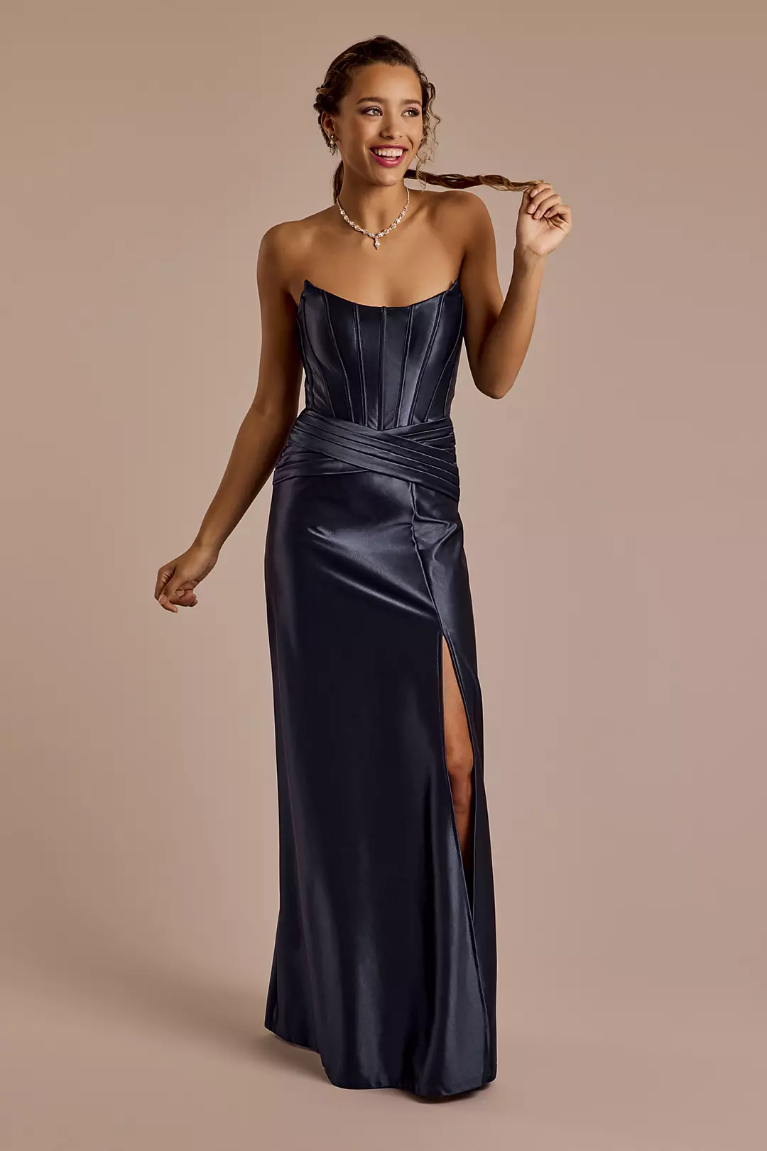Sculpting Satin Corset Bodice A-Line Dress - Image 5