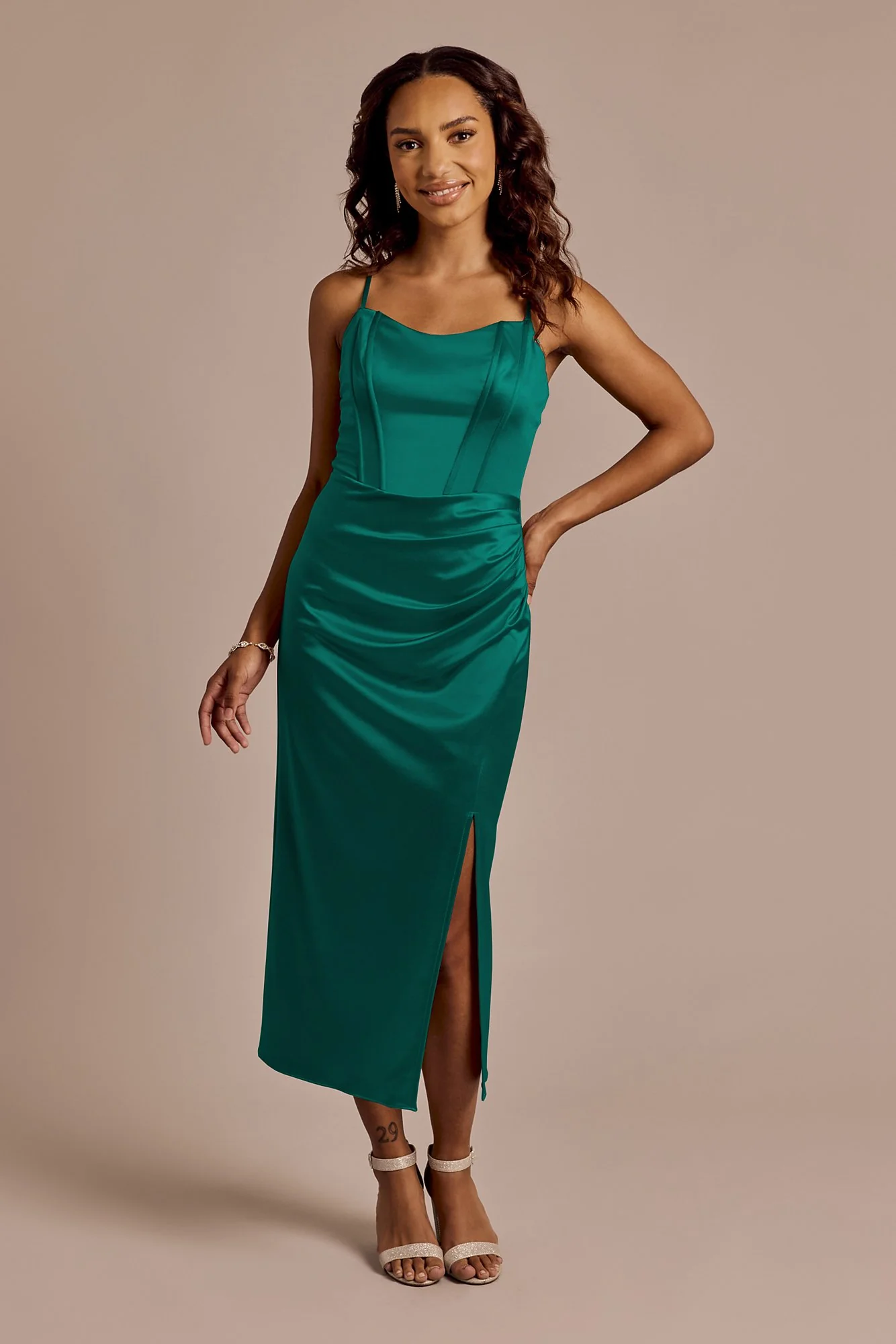 Sculpting Satin Corset Bodice Midi Dress - Image 10