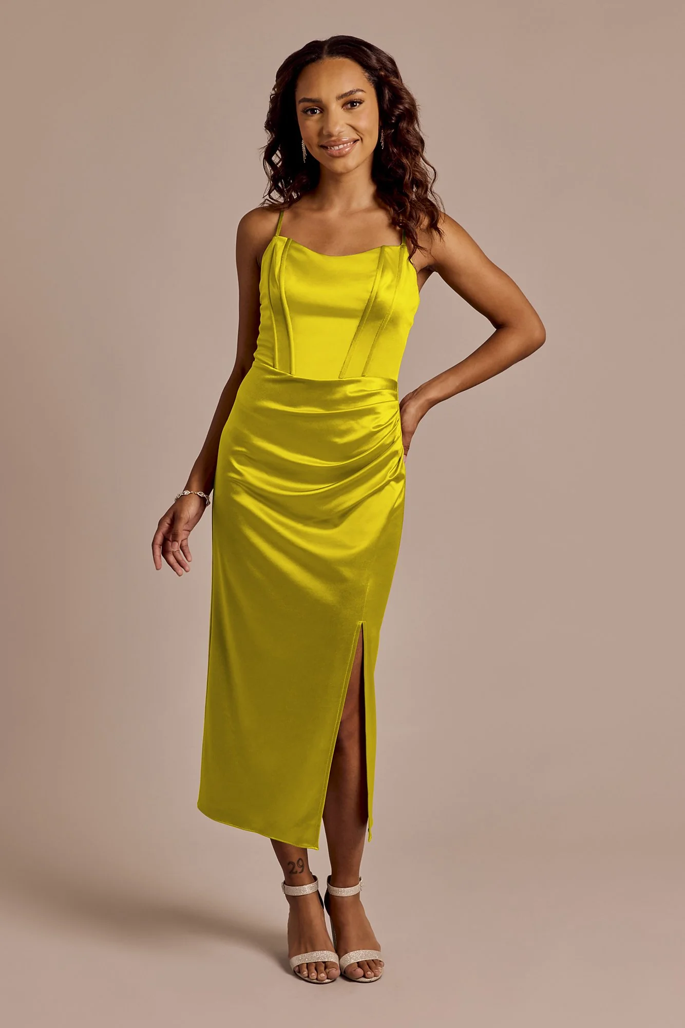Sculpting Satin Corset Bodice Midi Dress - Image 11