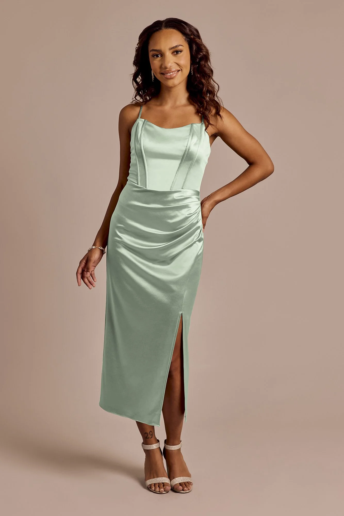 Sculpting Satin Corset Bodice Midi Dress - Image 3