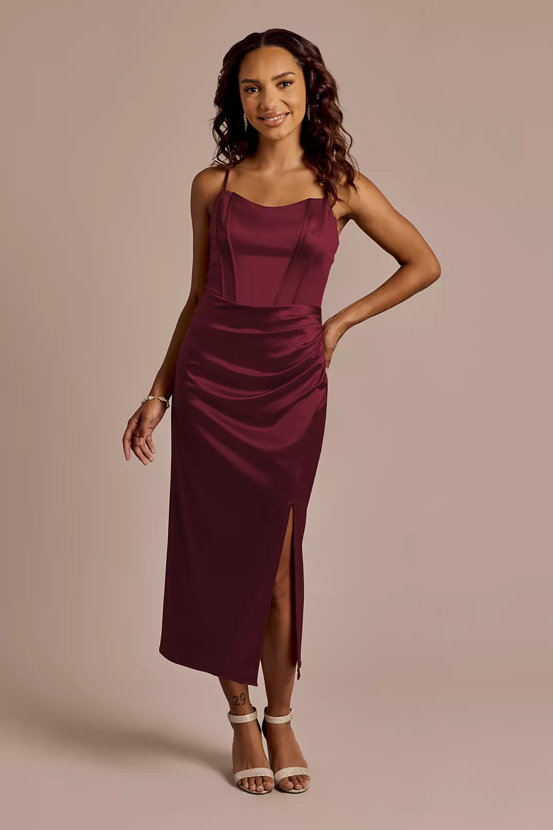 Sculpting Satin Corset Bodice Midi Dress - Image 30