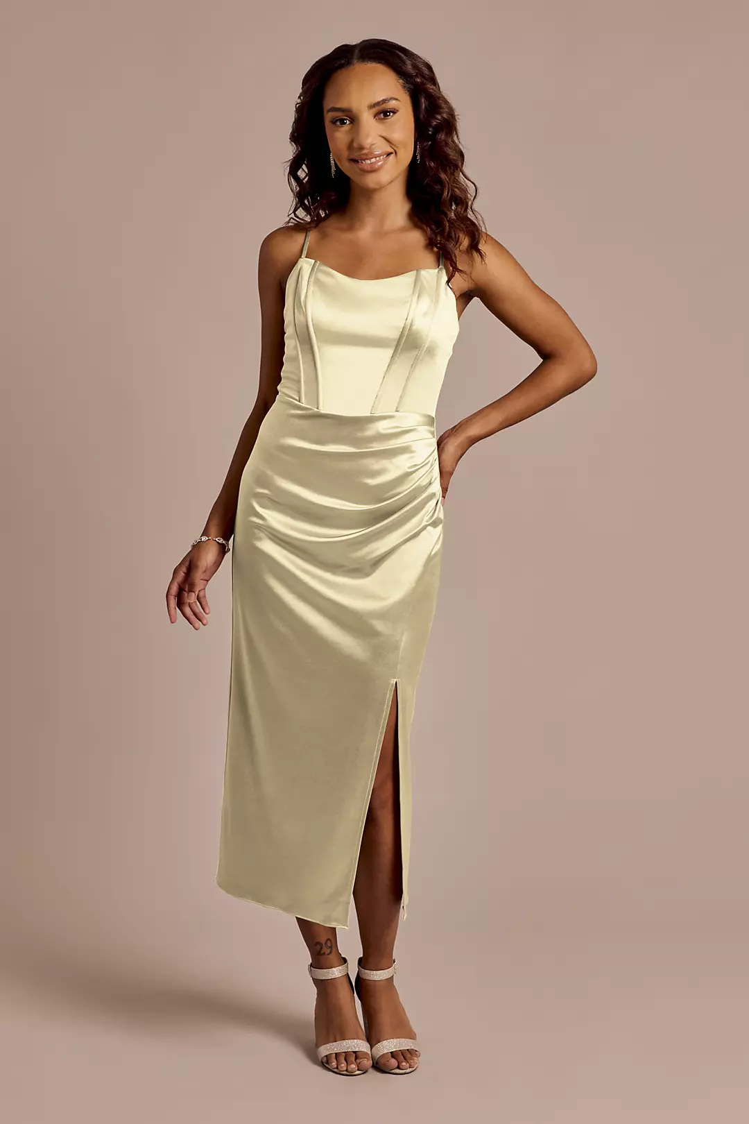 Sculpting Satin Corset Bodice Midi Dress - Image 31