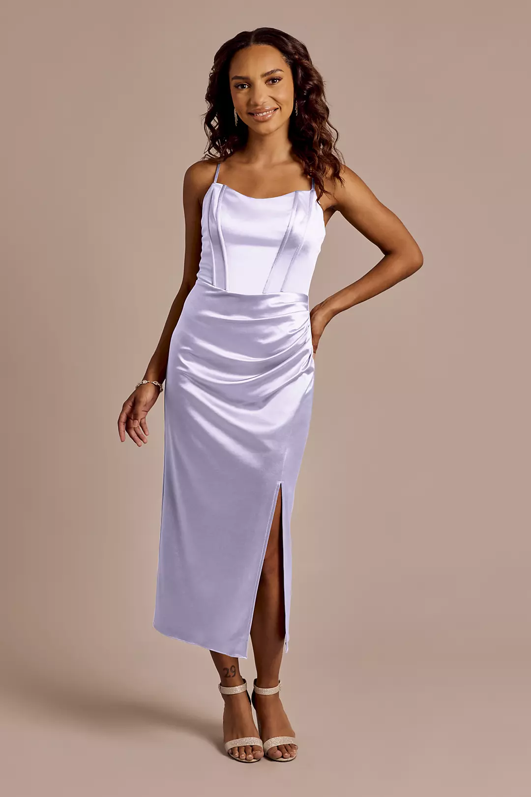Sculpting Satin Corset Bodice Midi Dress - Image 32