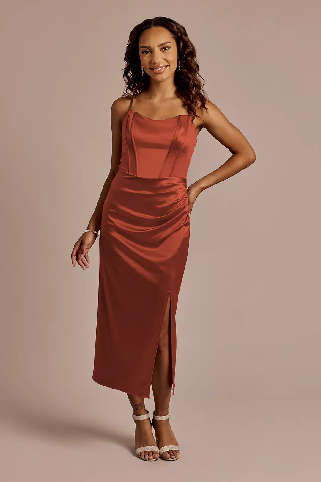 Sculpting Satin Corset Bodice Midi Dress - Image 33