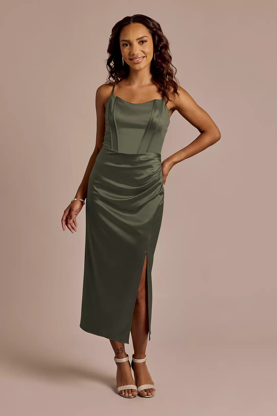 Sculpting Satin Corset Bodice Midi Dress - Image 36