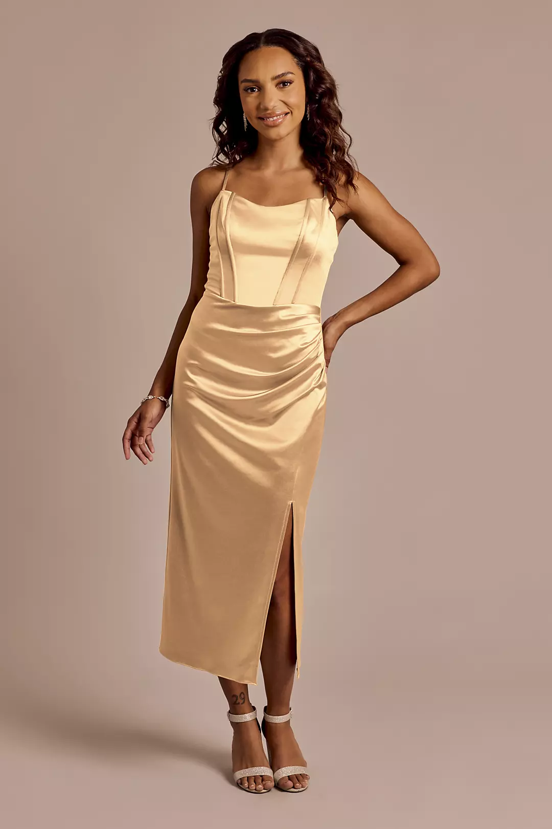 Sculpting Satin Corset Bodice Midi Dress - Image 42