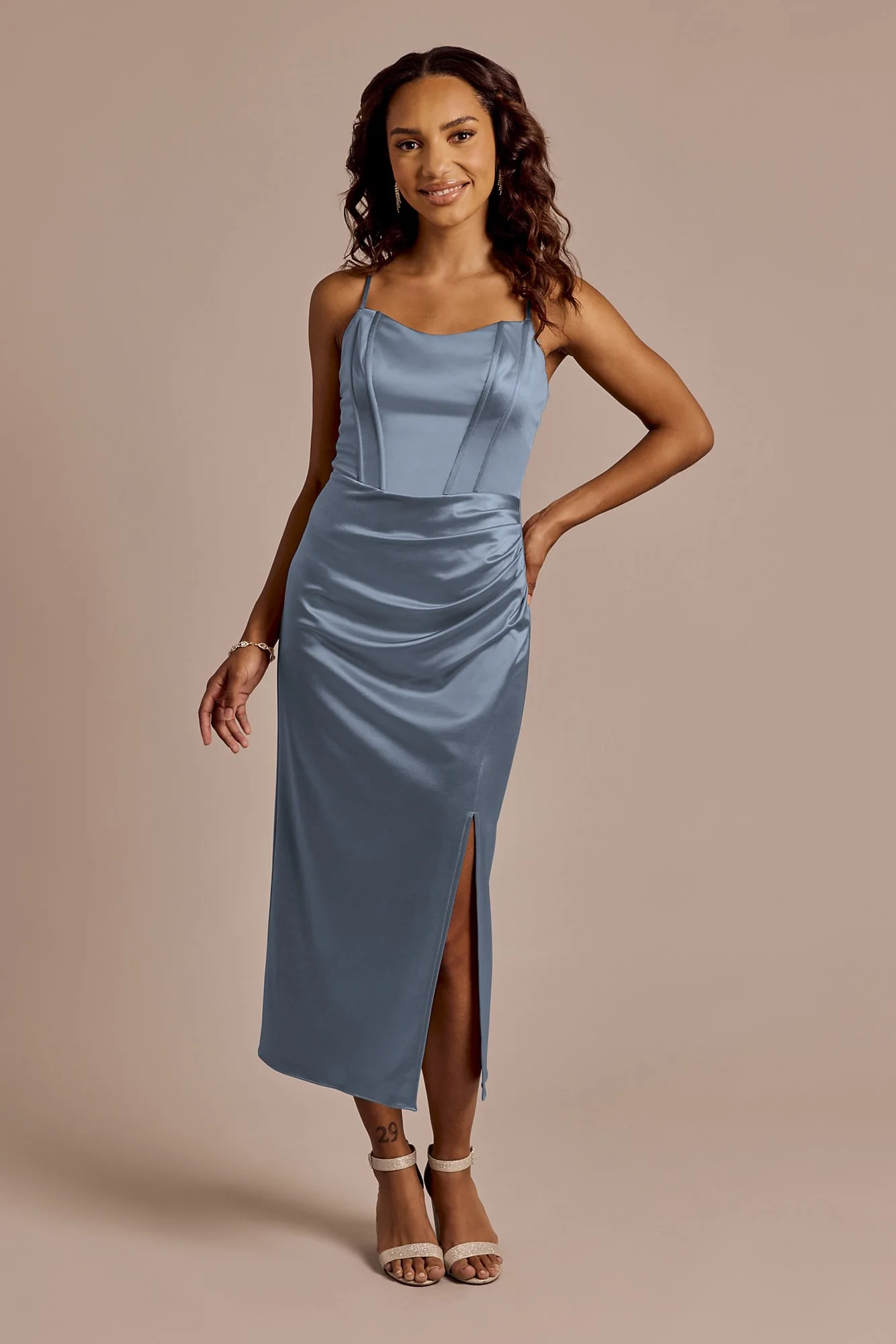 Sculpting Satin Corset Bodice Midi Dress - Image 5