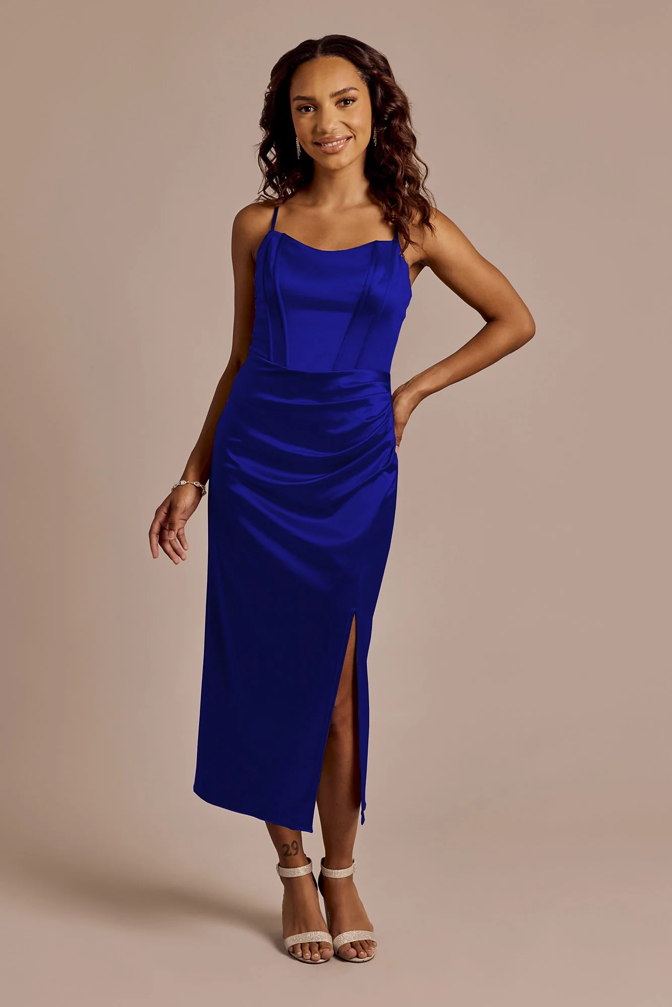 Sculpting Satin Corset Bodice Midi Dress - Image 6