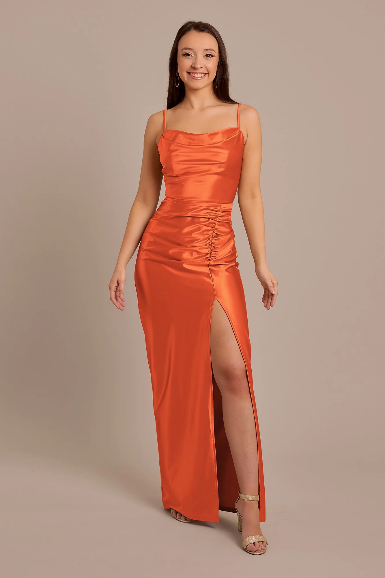 Sculpting Satin Cowl Neck Ruched Dress - Image 18