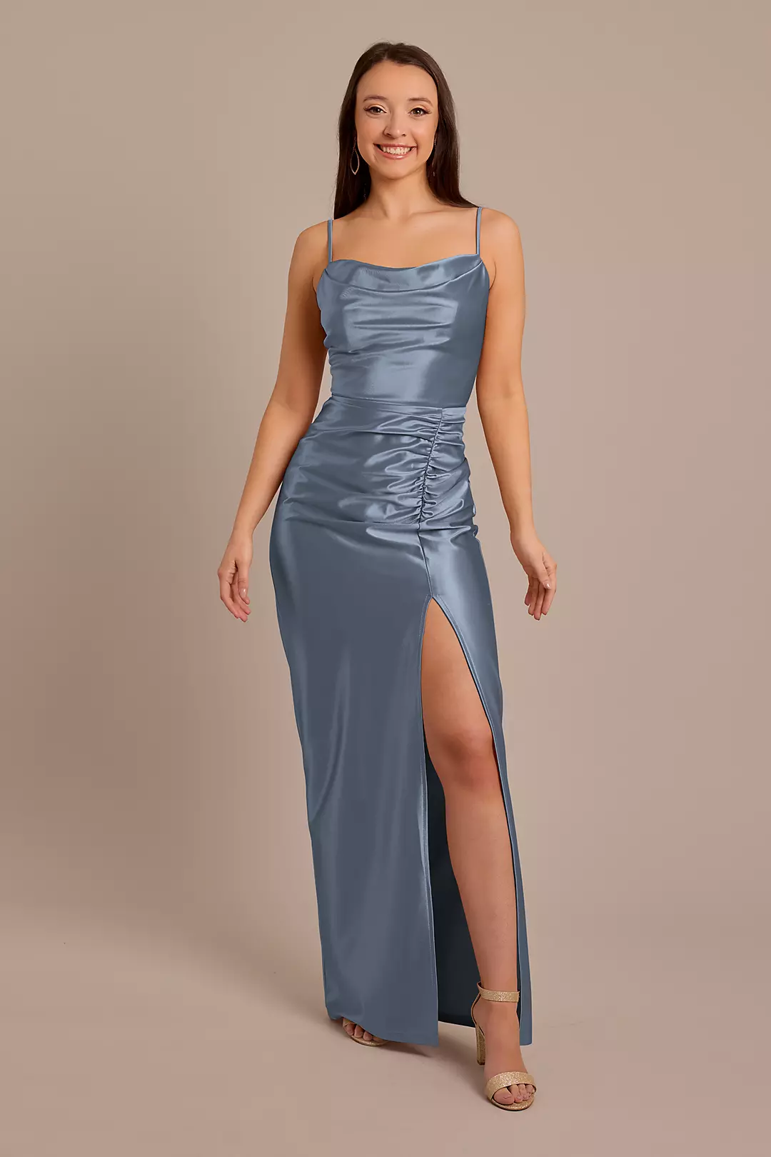 Sculpting Satin Cowl Neck Ruched Dress - Image 26